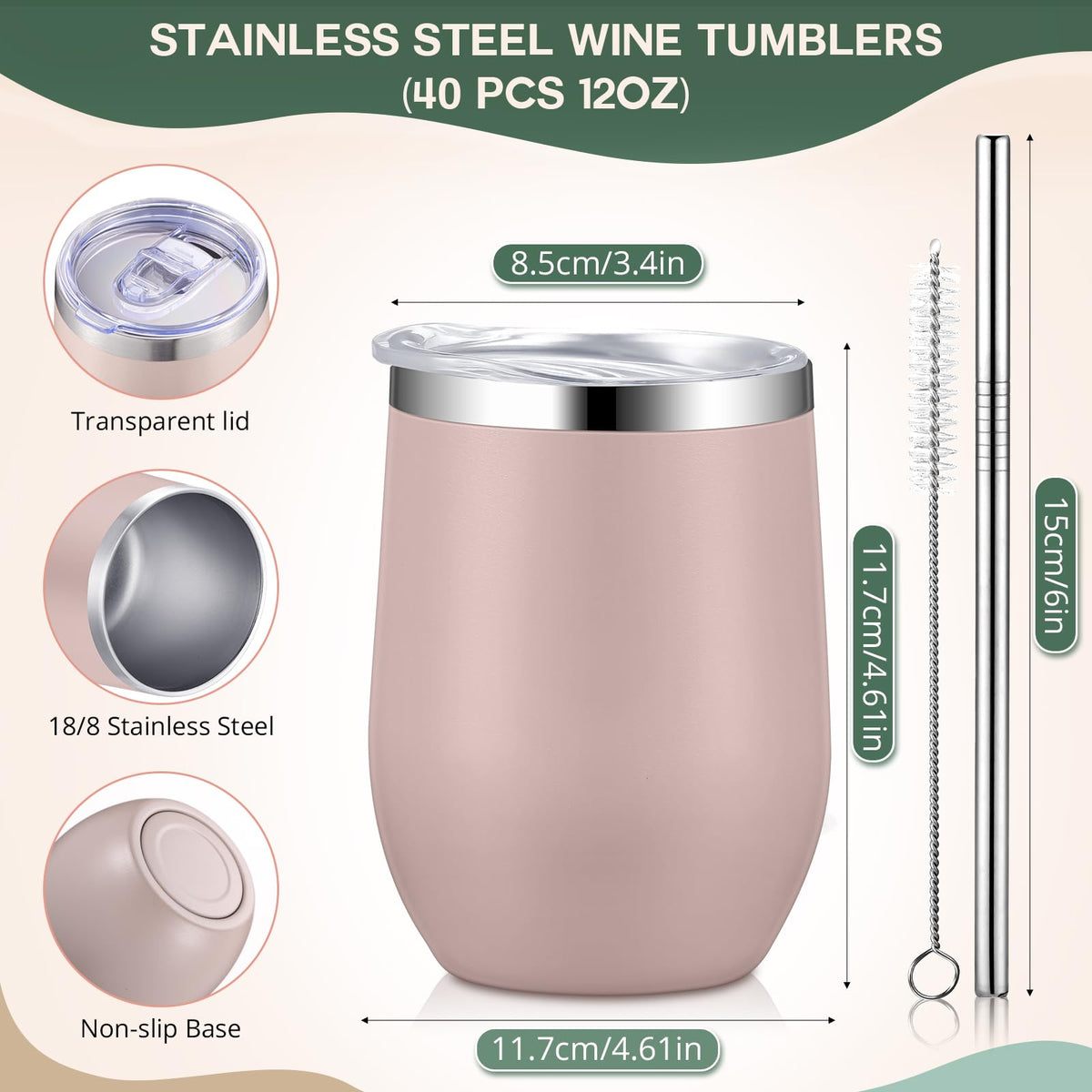 40 Pack Insulated Wine Tumbler Stainless Steel Bulk 12oz (40 Count)