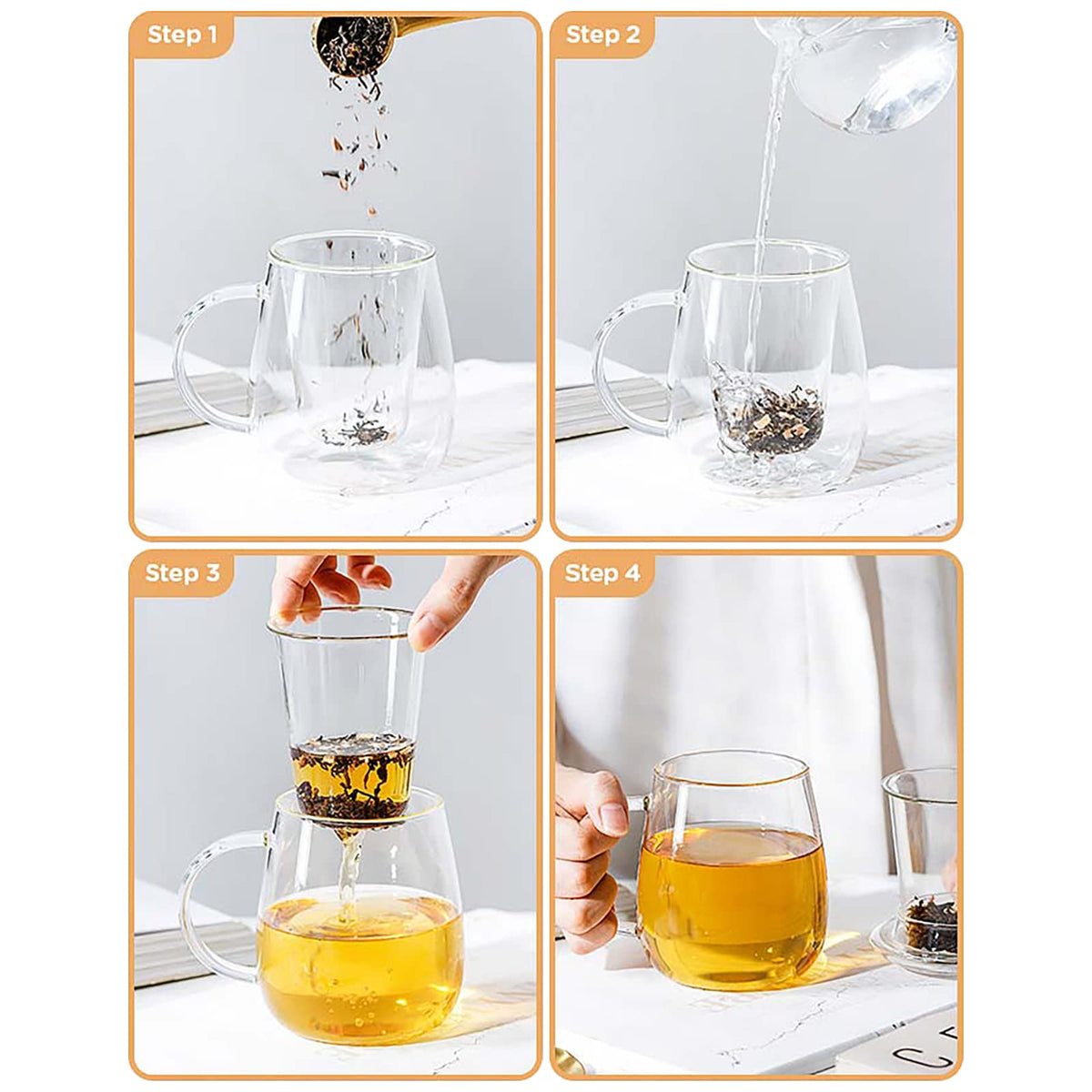 Clear Glass Teacup with Infuser and Lids for Blooming & Loose Leaf