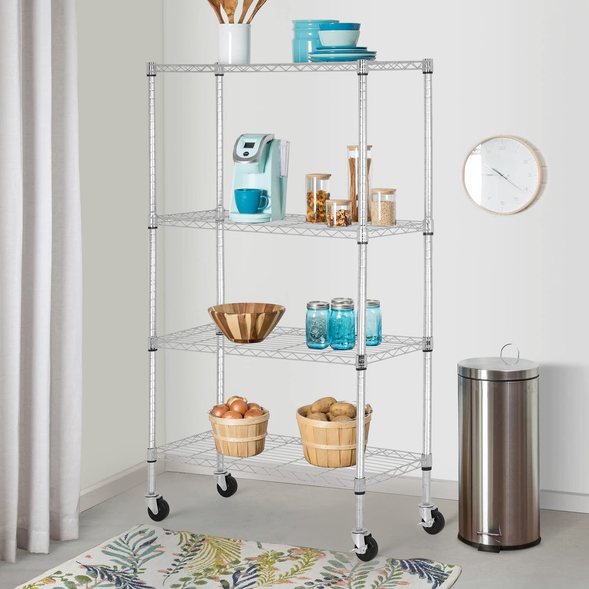 4 Tier Wire Shelving Storage Shelves Adjustable NSF Wire Shelf Heavy Duty Storage Shelving Unit on 3” Wheel Casters Commercial Metal Wire Rack 36L x 14W x 62H (4 Count)