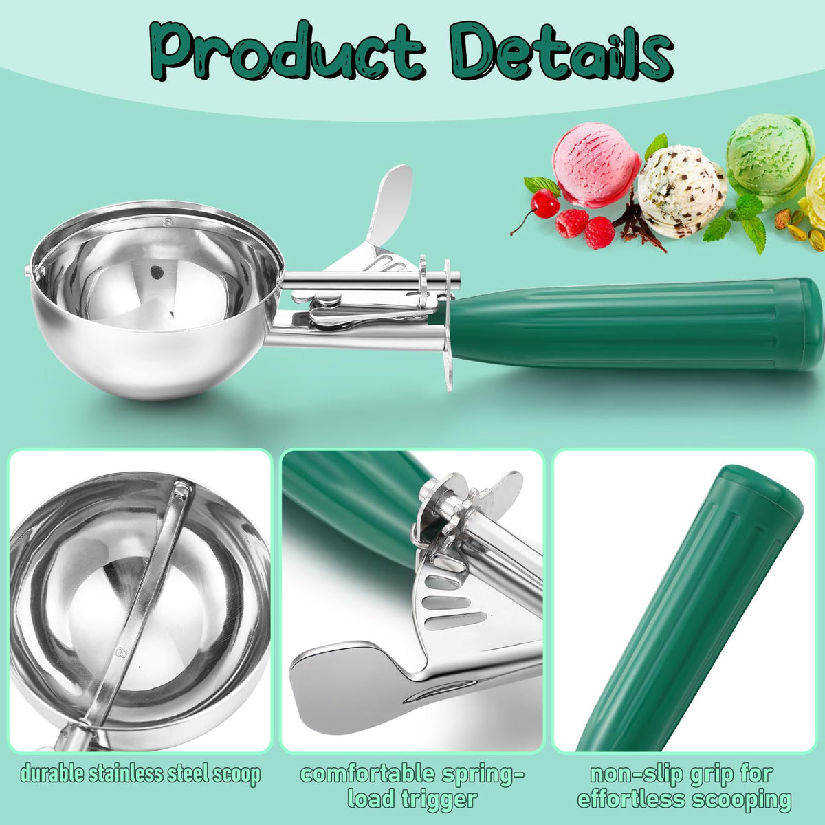 4 Pcs Ice Cream Scooper with Trigger (4 Count)