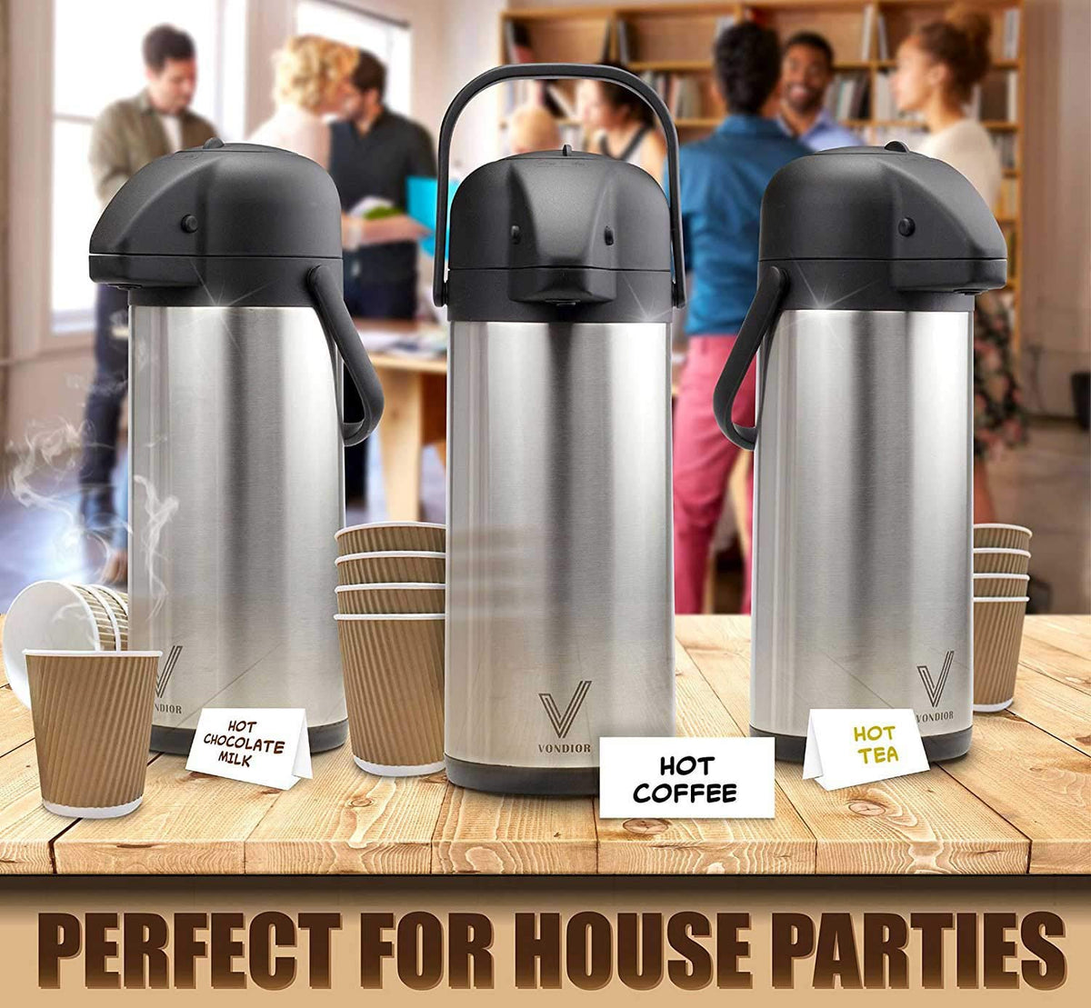 85 oz (2.5L) Airpot Coffee Carafe with Pump, Insulated Stainless Steel Coffee Dispenser, Coffee Carafes for Keeping Hot/Cold, Hot Beverage Dispenser for Party