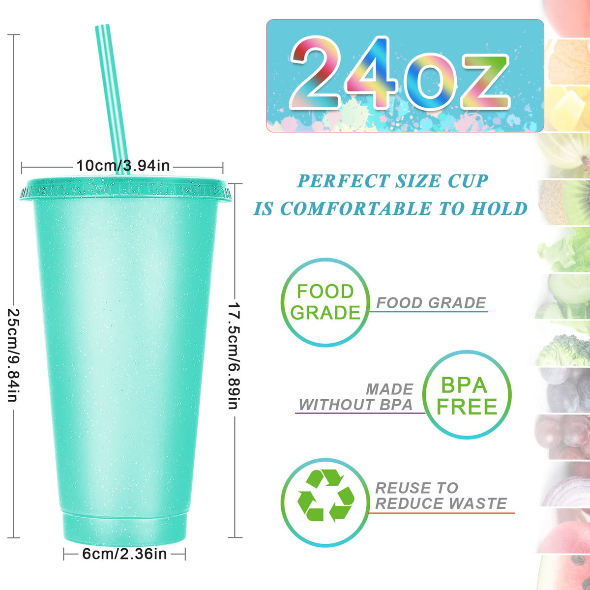 30 Pack Tumbler with Straw and Lid Bulk Glitter Plastic Cups Water Bottle Iced Coffee Travel Mug Reusable Party Favor Cups for Birthdays travel 24 (30 Count)