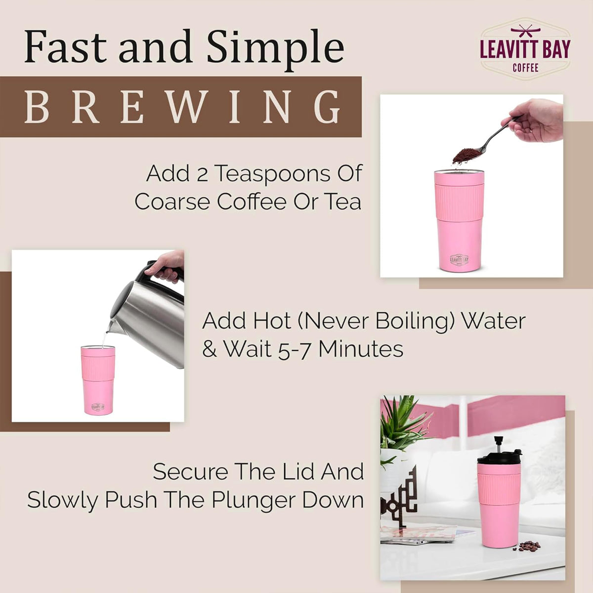 Pink Portable French Press Travel Mug & Coffee Maker