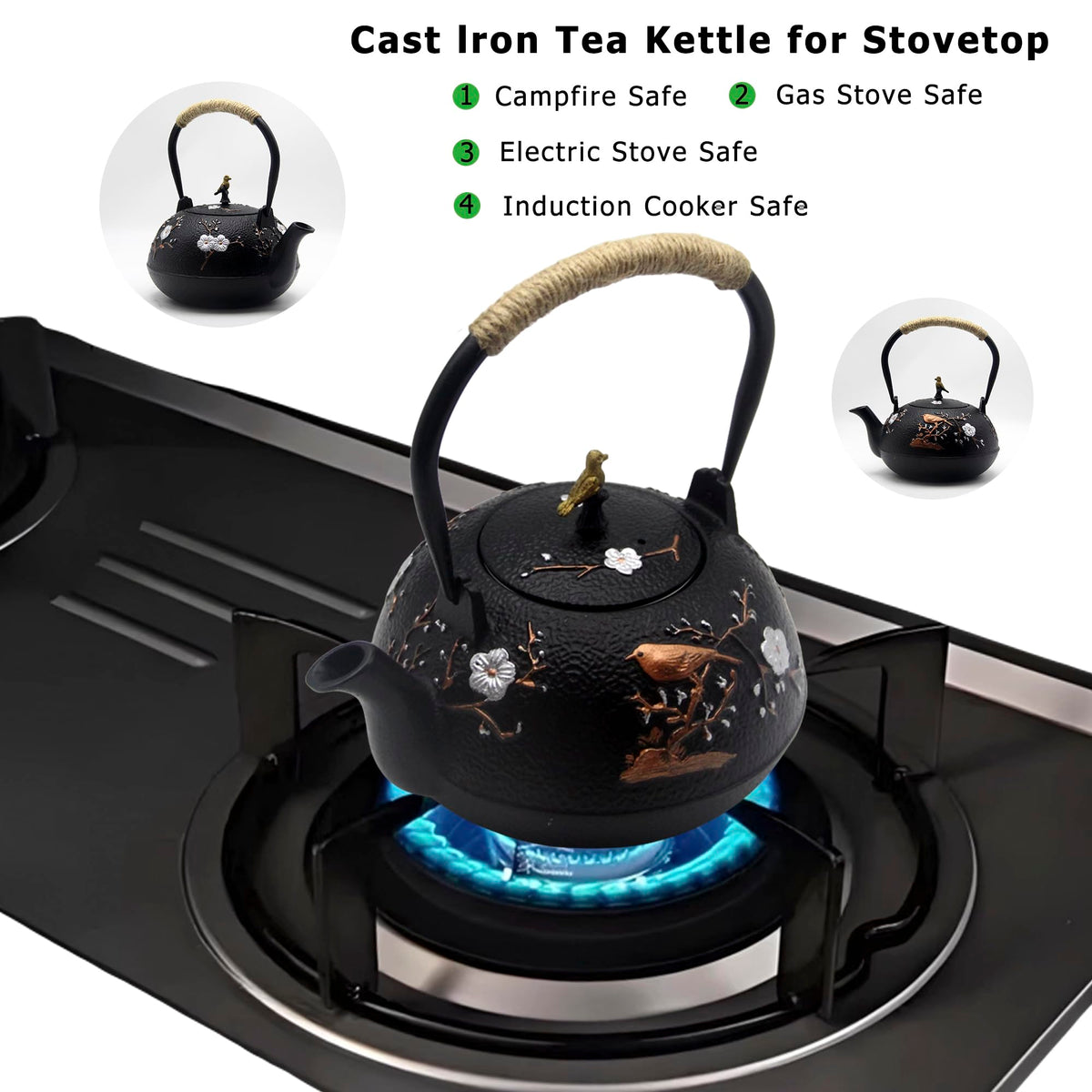 40.6oz Cast Iron Teapot for Stovetop