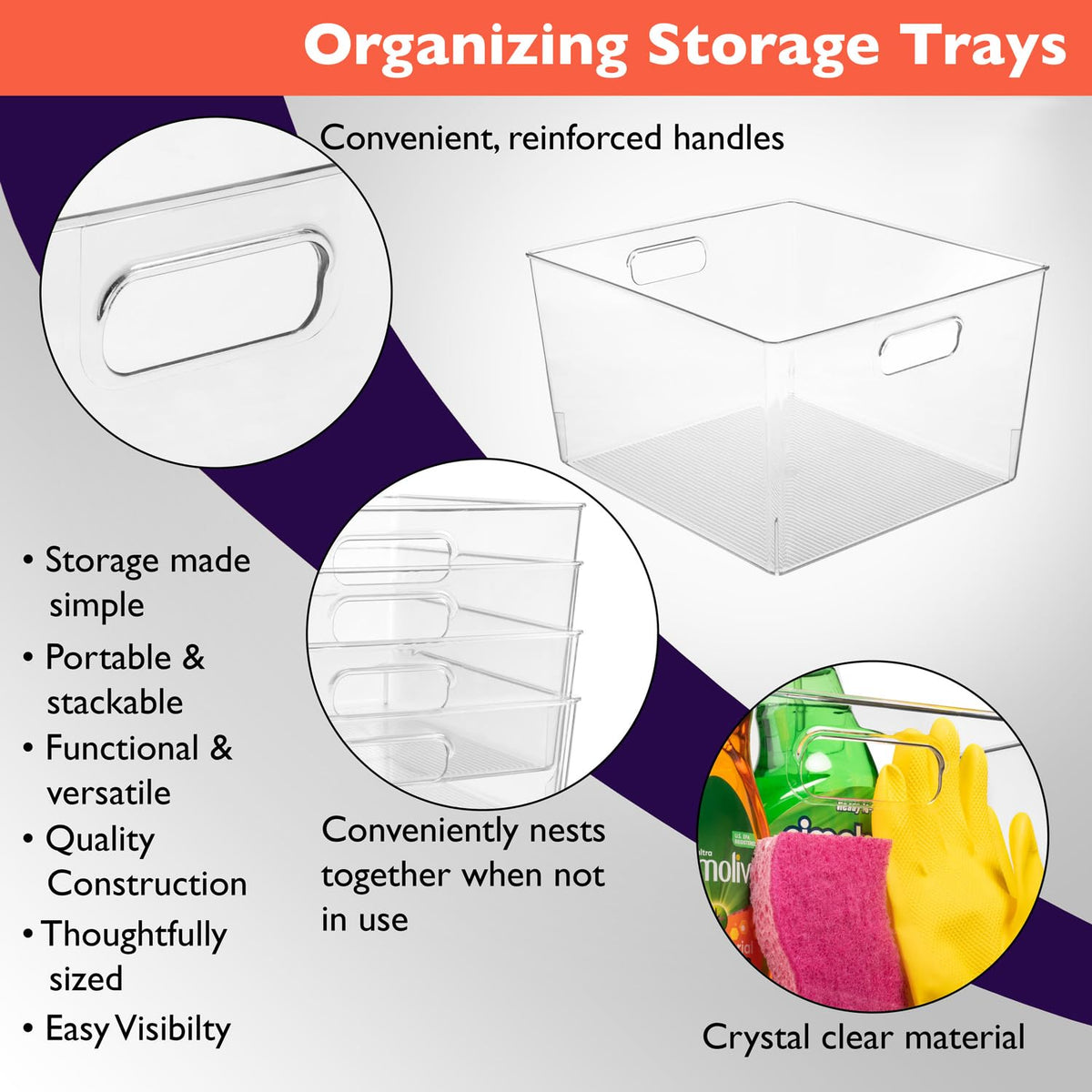 Clear Plastic Storage Bins for Kitchen (8 Count)