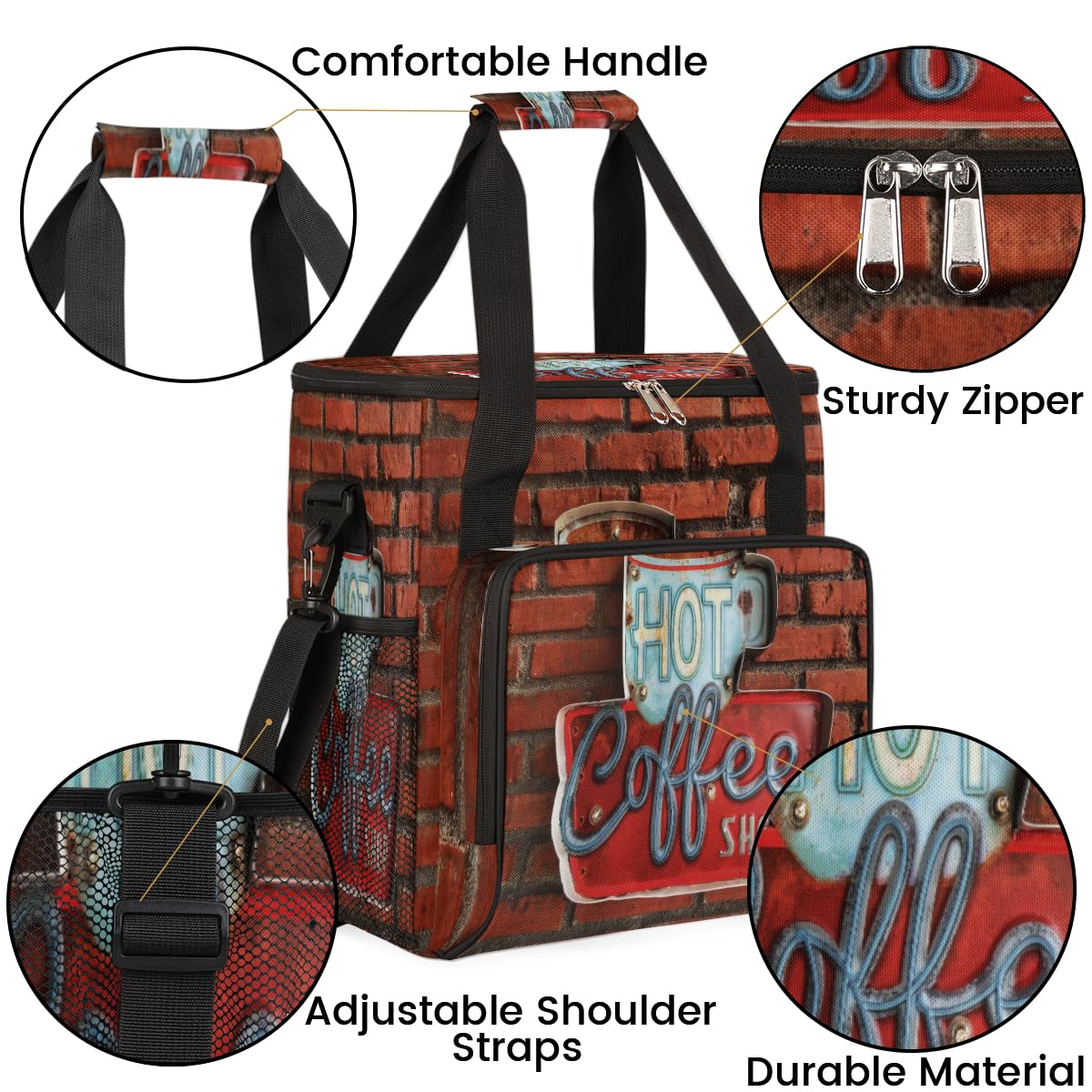 Vintage Red Brick Coffee Maker Carring Bag Travel Carrying Storage Tote Compatible with Keurig K