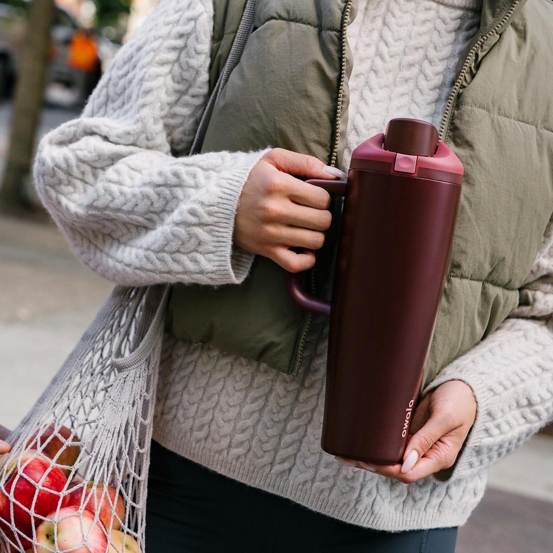 FreeSip Tumbler Stainless Steel Water Bottle 30 oz Black Cherry