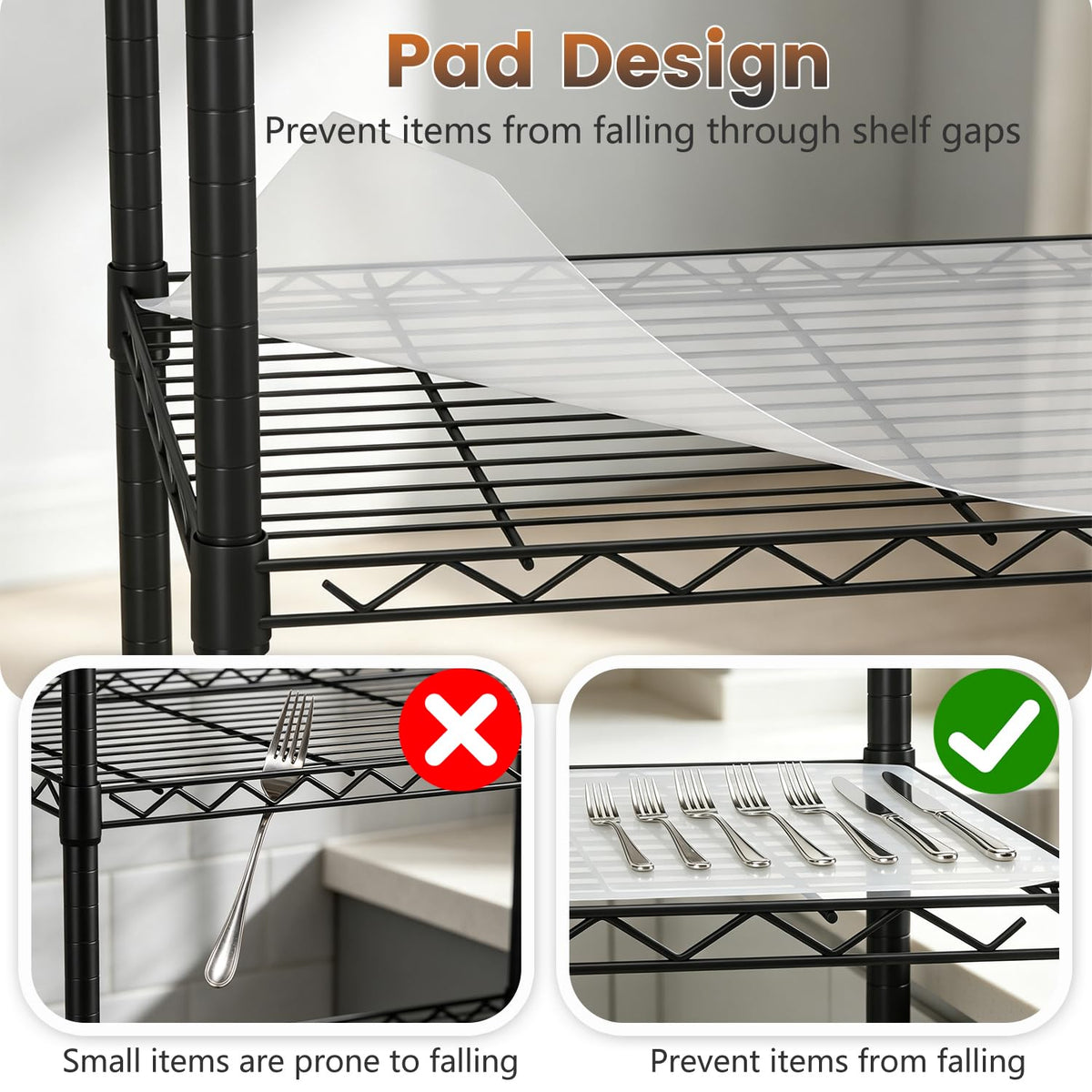 6 Tier Wire Storage Shelves with PP Shim