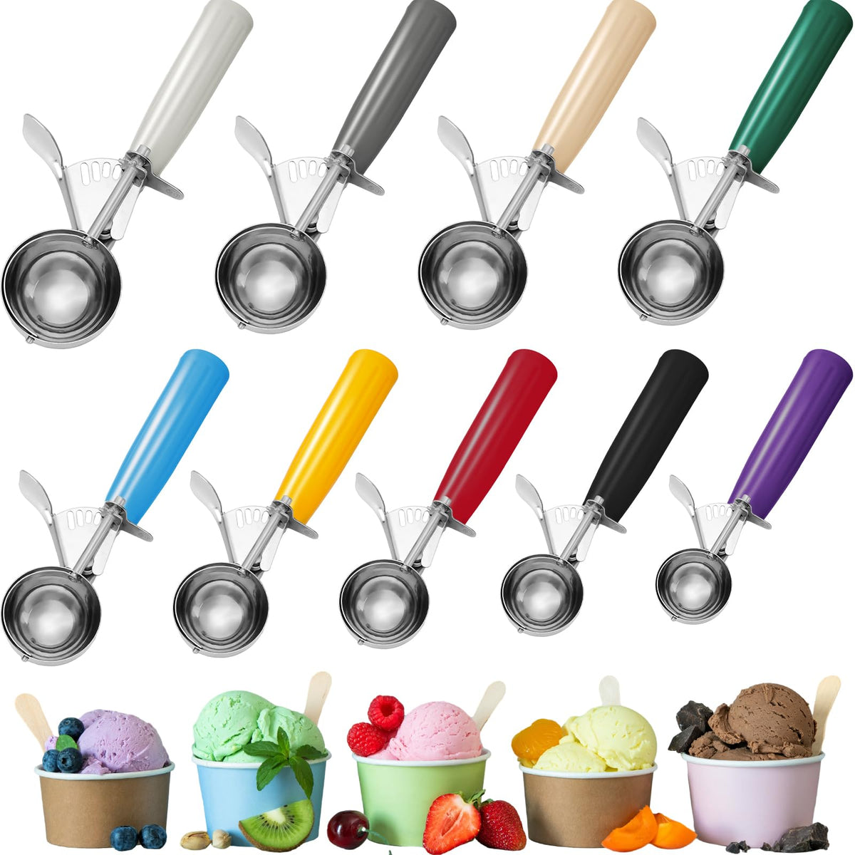 9 Pcs Ice Cream Scoops Stainless Steel Cookie Portion Scoop with Handle for Baking Food Cookie Dough Cupcake Batter (9 Count)
