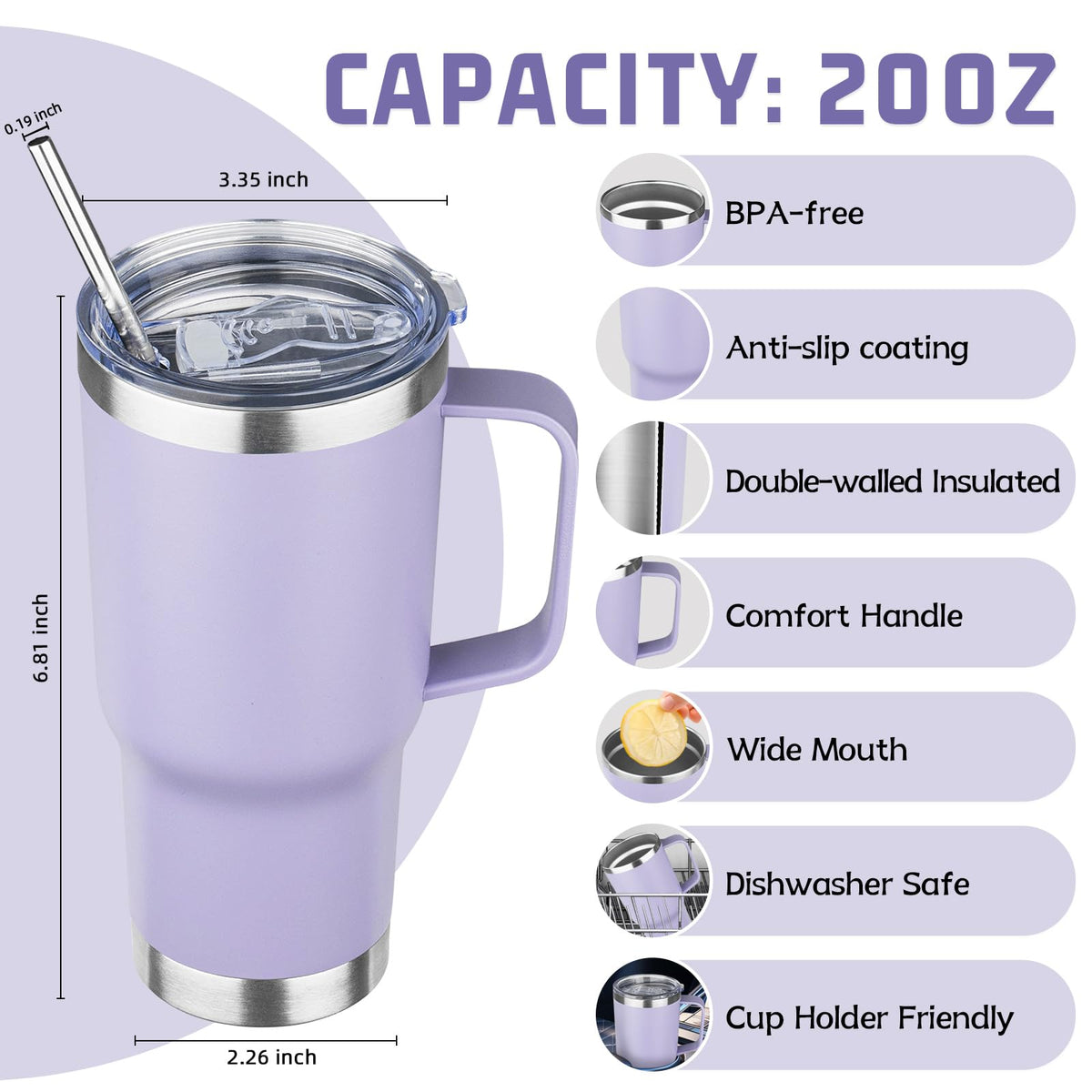20oz Stainless Steel Insulated Tumbler with Handle and Lid (4 Count)