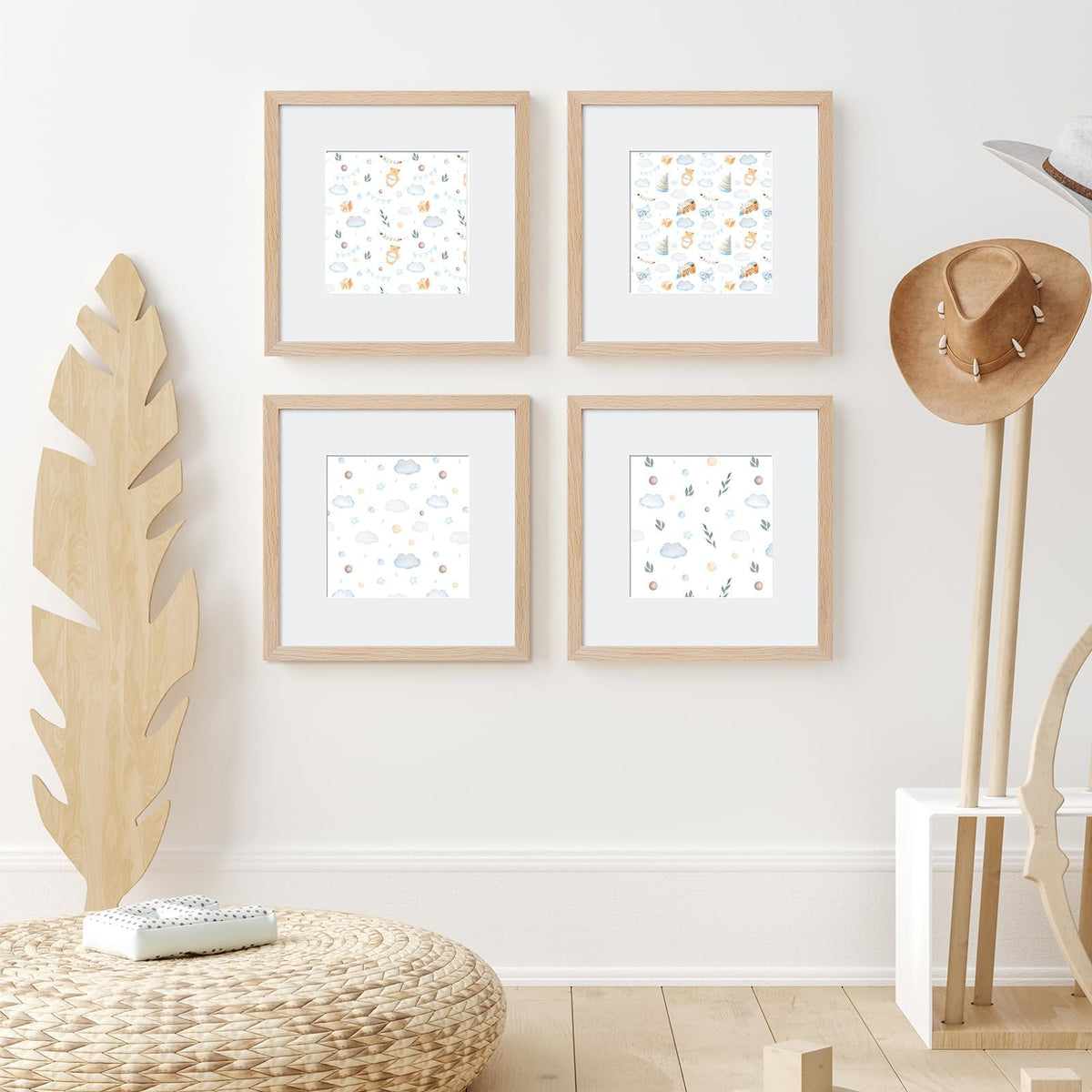 8x8 Solid Oak Wood Picture Frame with 4x4 Mat