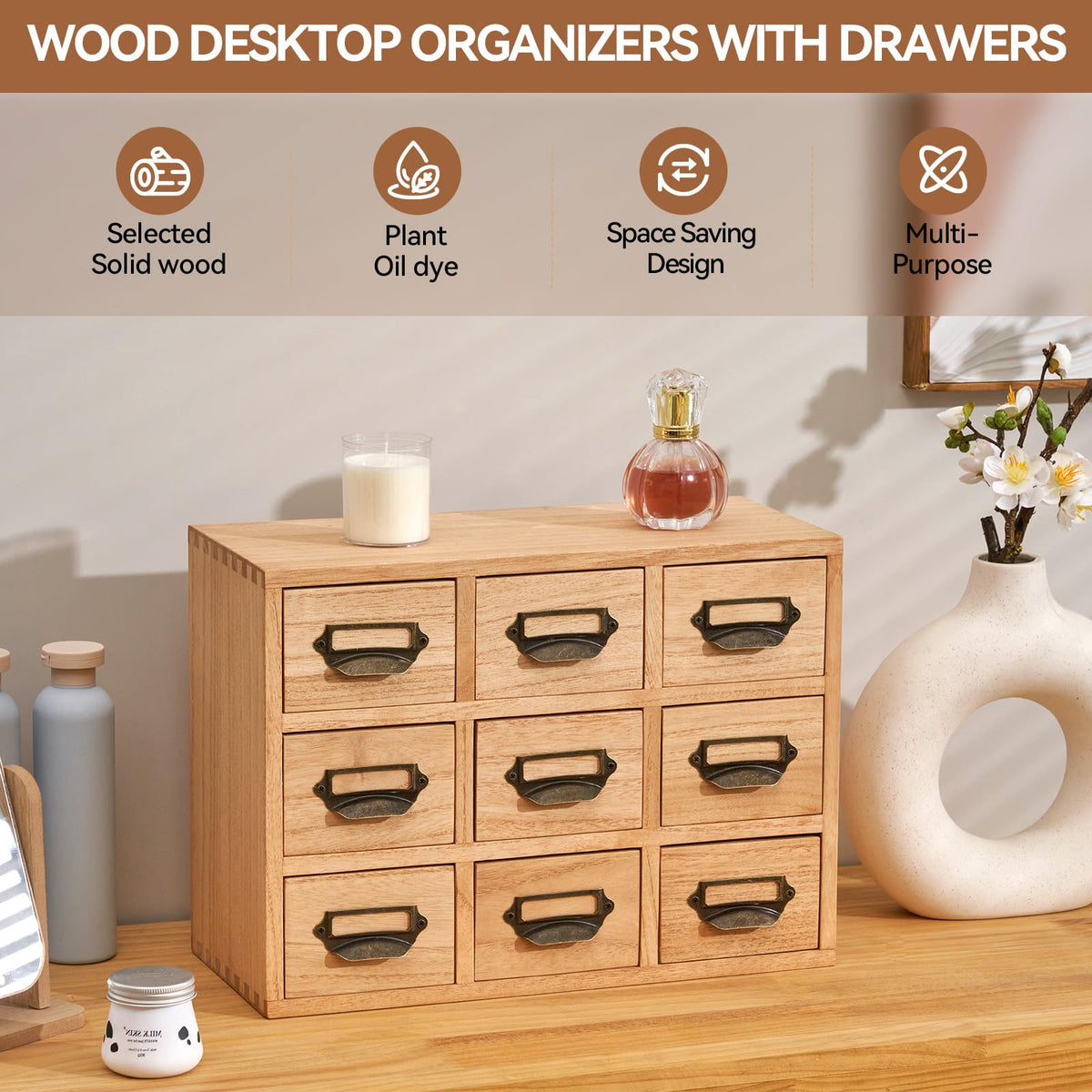 Wooden Desk Organizer with 9 Drawers
