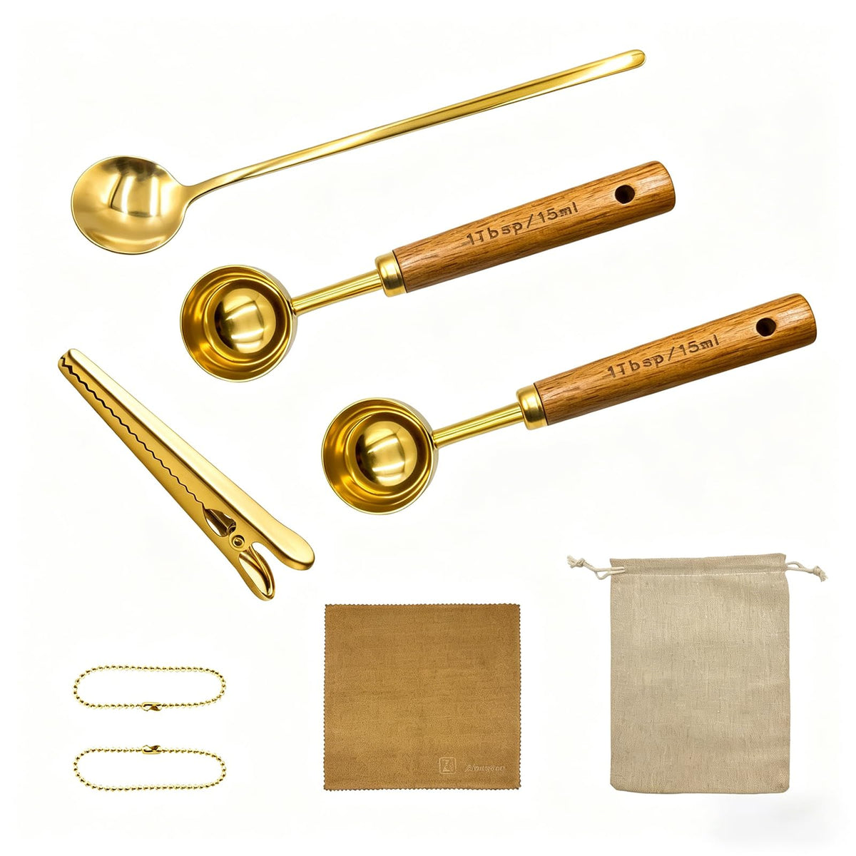 Gold Coffee Scoop with Wooden Handle