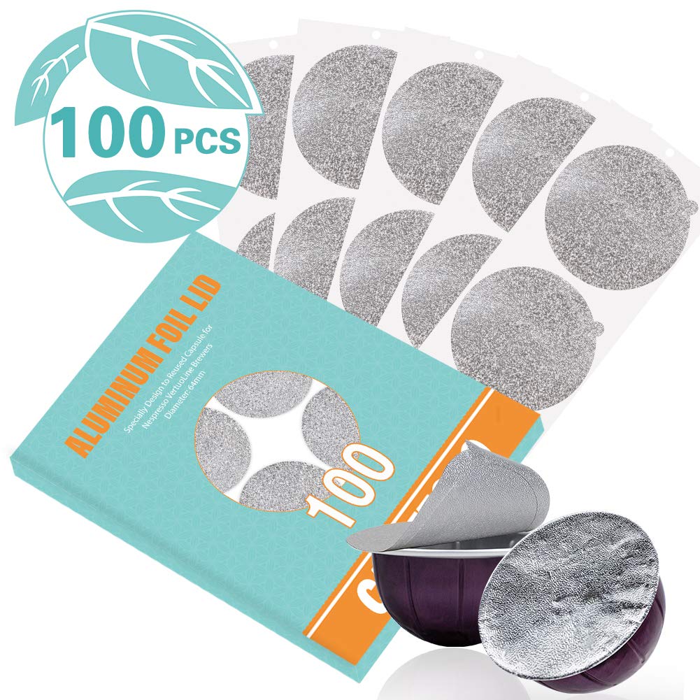 Aluminum Foils Lids to Reuse Vertuoline Capsules Coffee Pods Compatible with Nespresso VertuoLine Machine 64mm (100 Count)