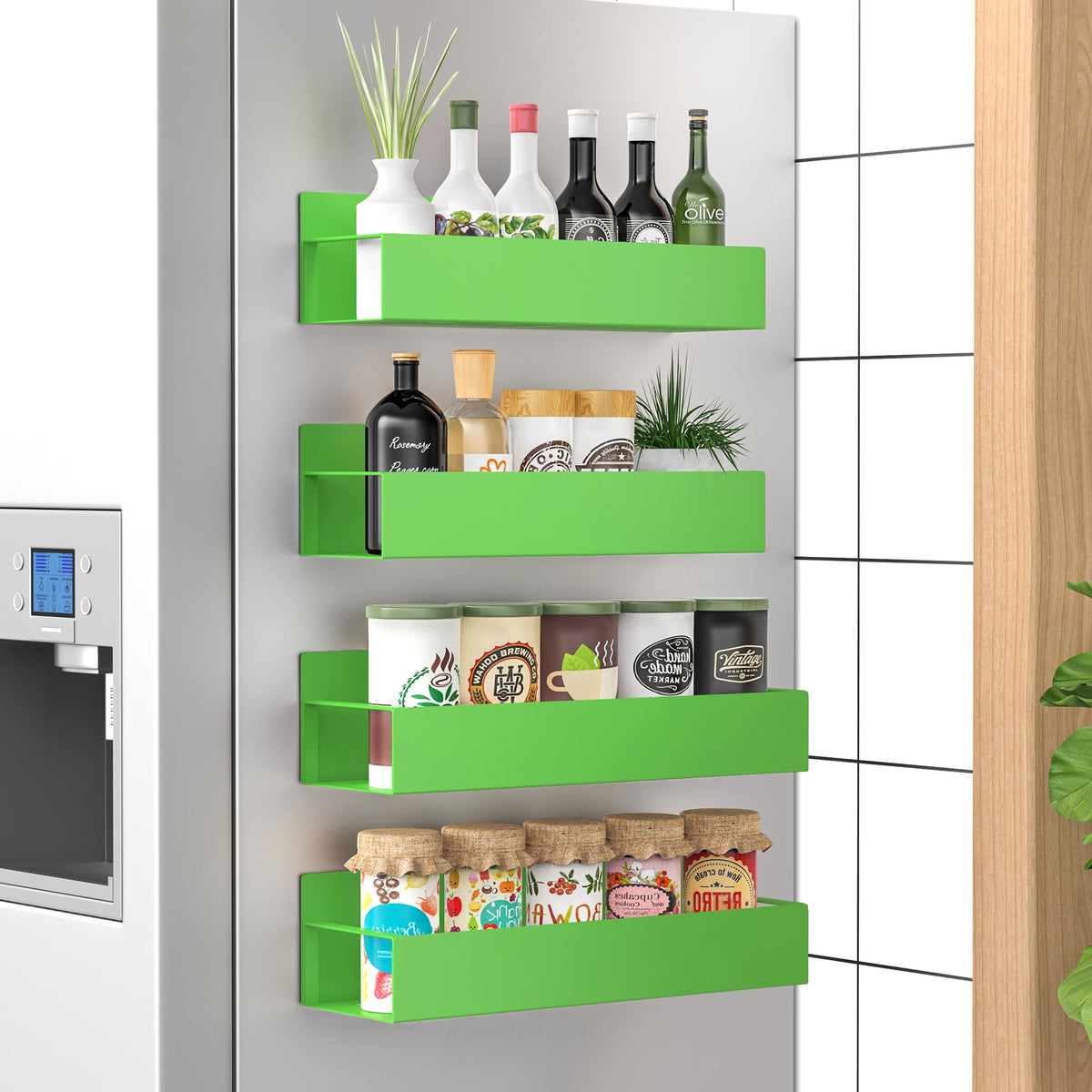 Metal Magnetic Spice Rack for Refrigerator Green (4 Count)