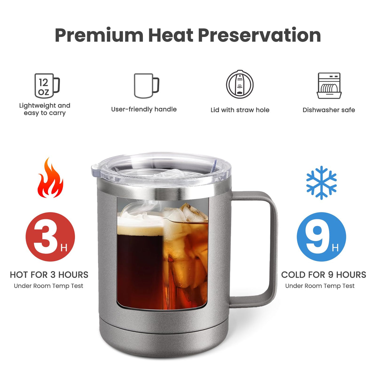 12oz Coffee Mug With Handle and Sliding Lid