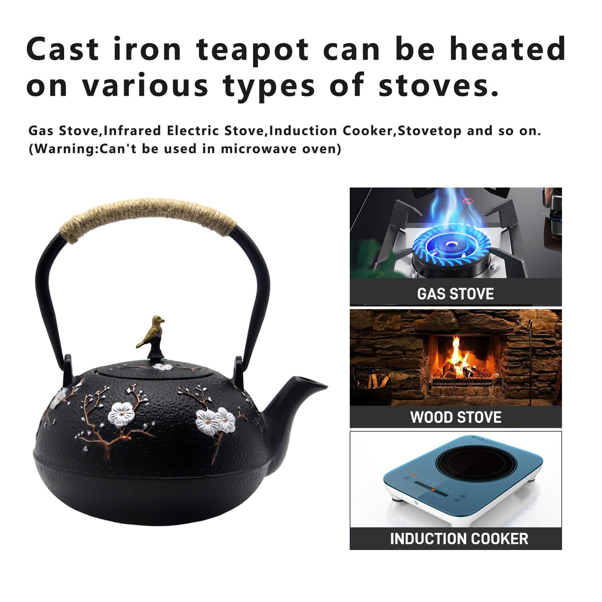 40.6oz Cast Iron Teapot for Stovetop
