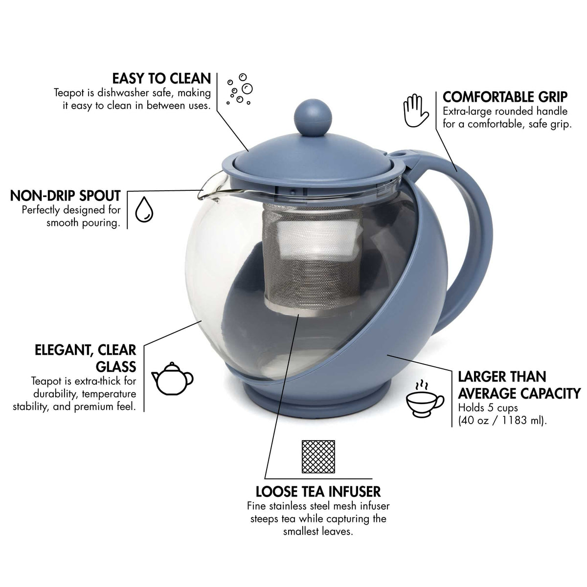 Half Moon Teapot with Removable Infuser