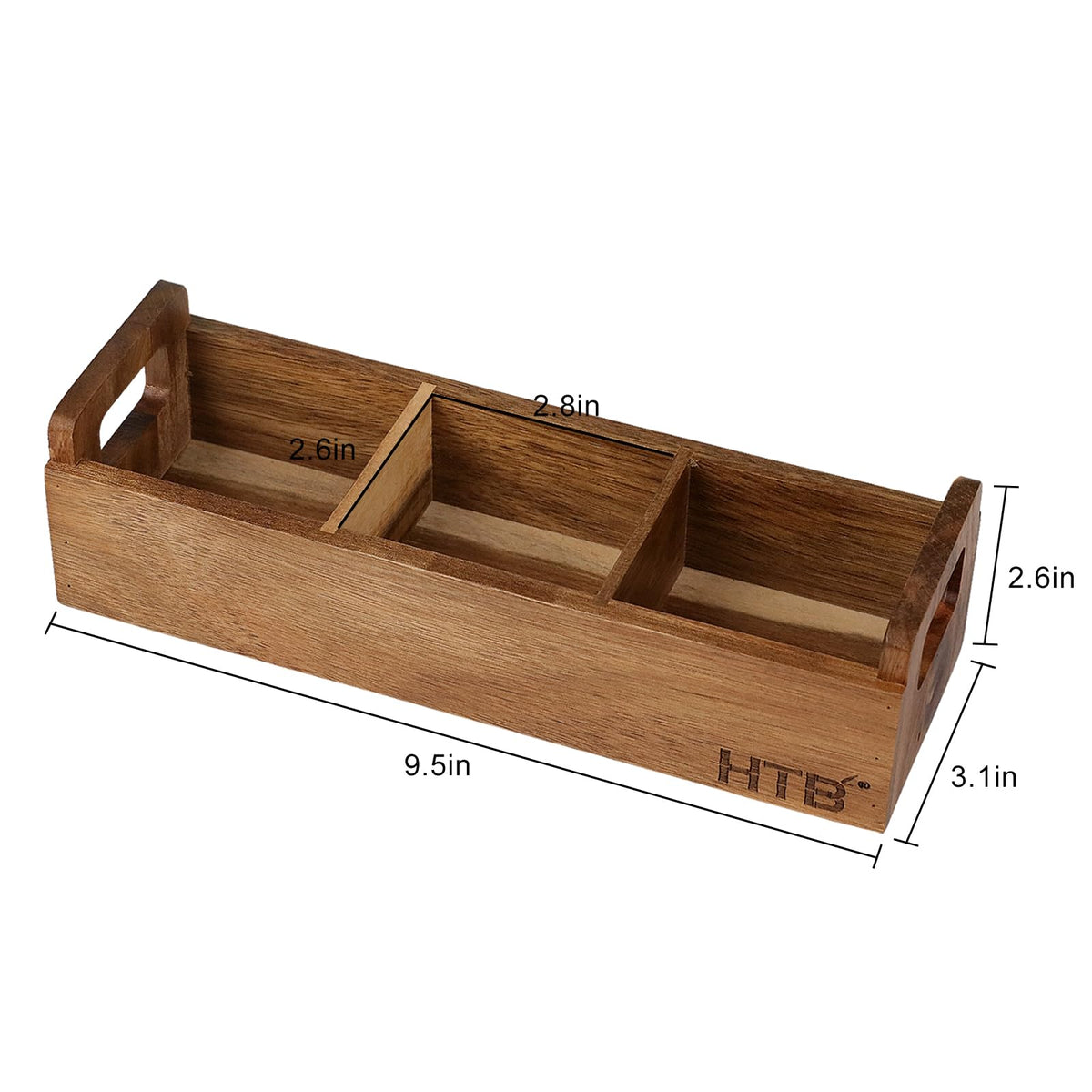 Acacia Wood Small Tea Bag Box with 3 Compartments for Counter Drawer