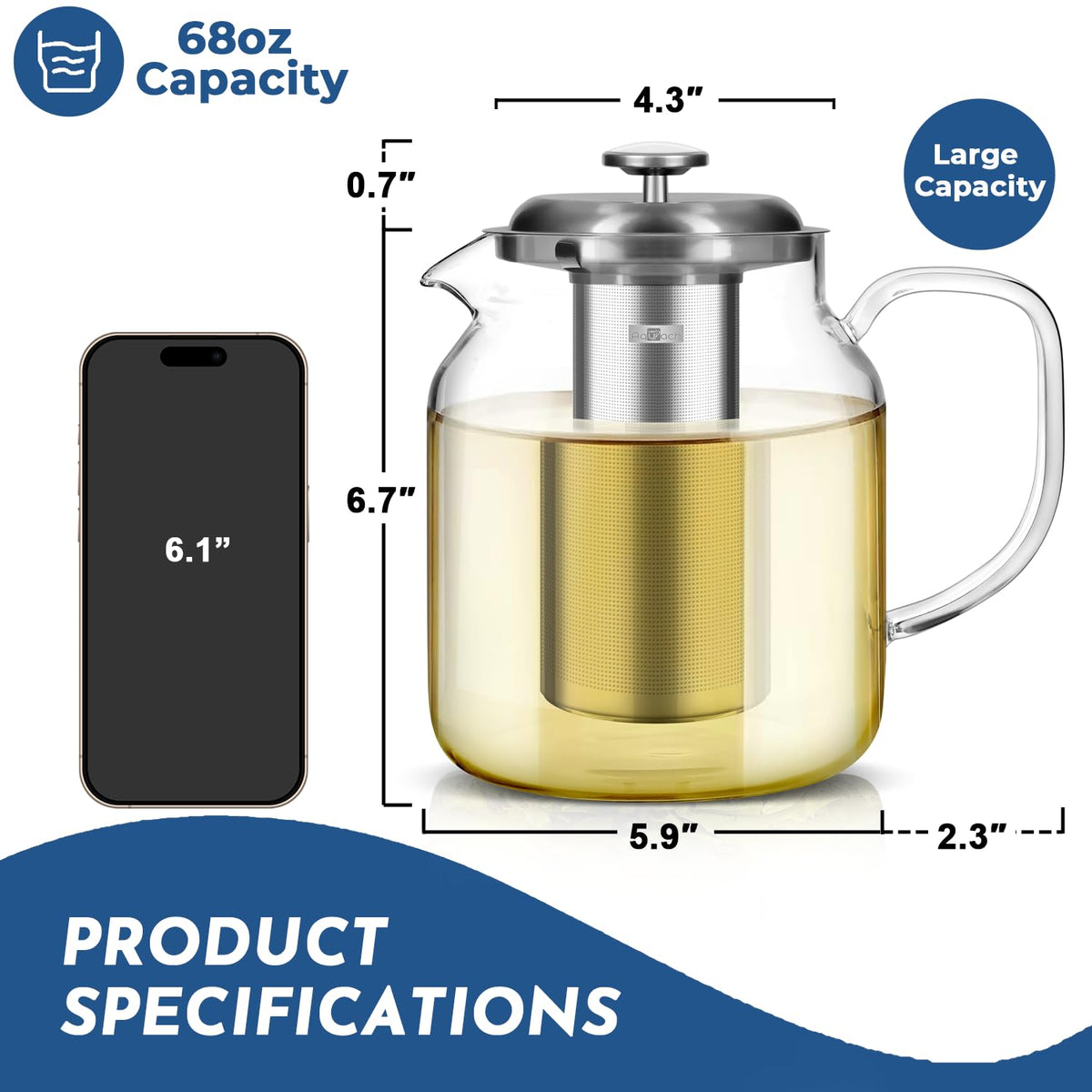 68oz Glass Teapot with Thermometer (68 Count)