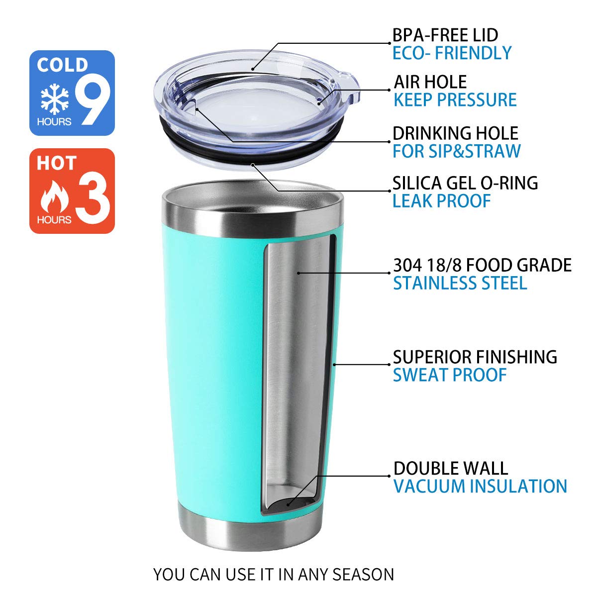 20oz Tumblers Bulk Stainless Steel Cup with Lid Double Wall Vacuum Insulated Coffee Mug for Cold & Hot Drinks 8 Pack (8 Count)