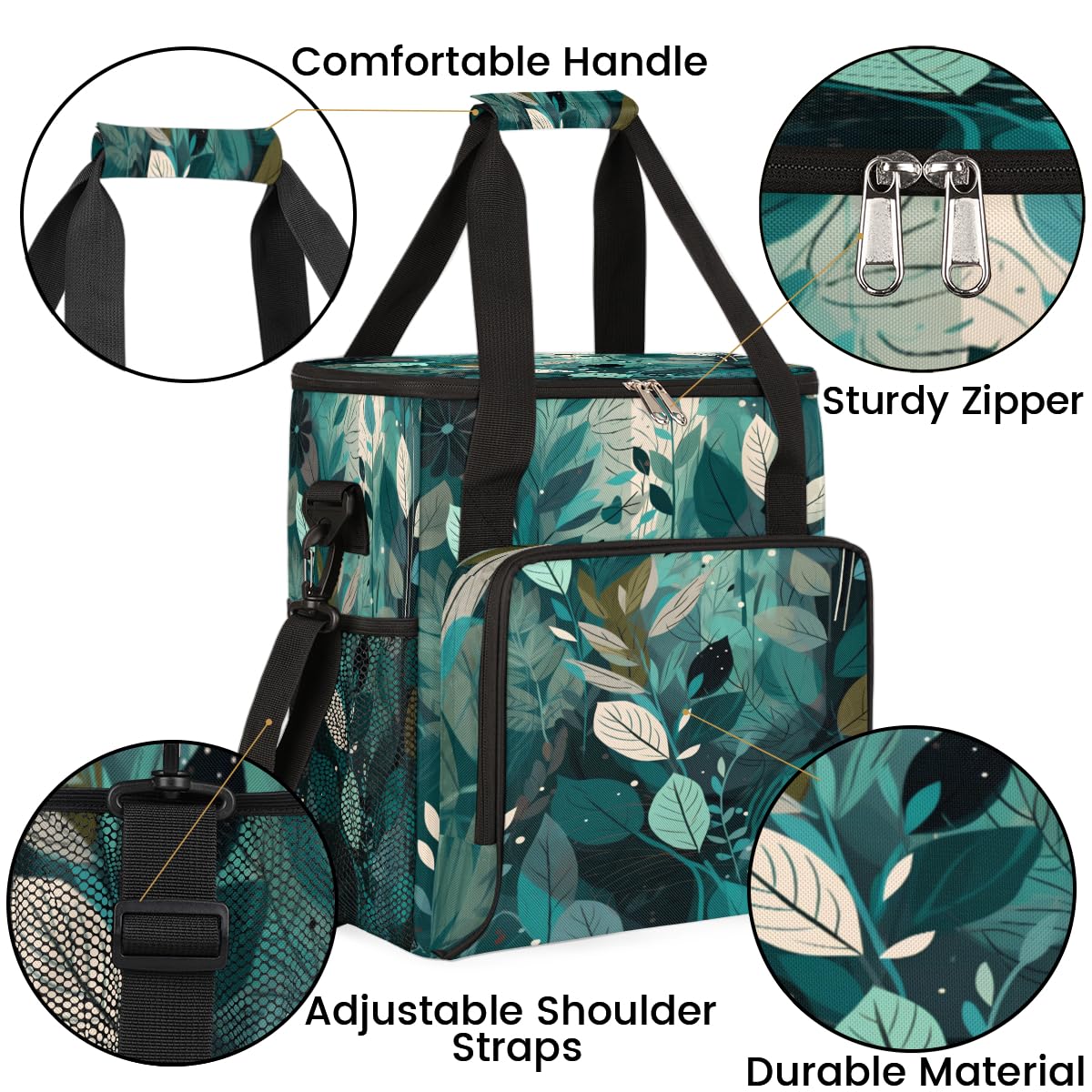 Turquoise Teal Leaves Coffee Maker Carring Bag Travel Carrying Storage Tote Bag Compatible with Keurig K