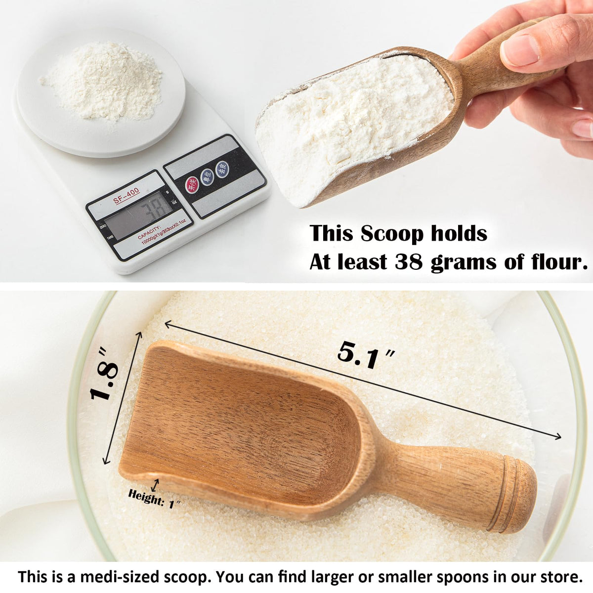 Wooden Scoop for Jars Coffee Scoops for Ground Coffee 5″ Big Acacia Wooden Scoops for Flour Wood Scoop for Canisters Bath Salt Scoops Shovel Measuring Spoons for Laundry Scoop Kitchen Spoon