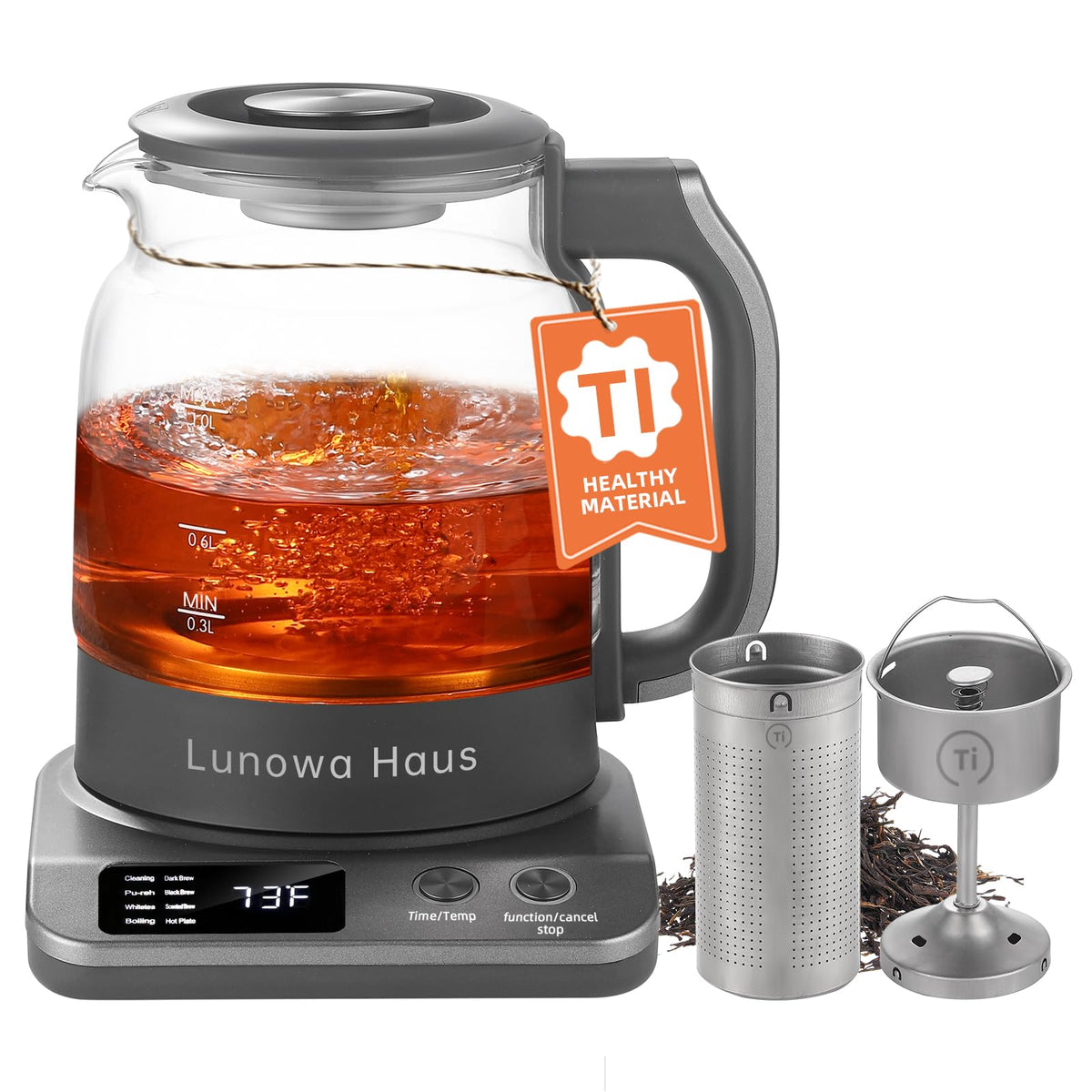 120V Titanium & Glass Electric Tea Kettle