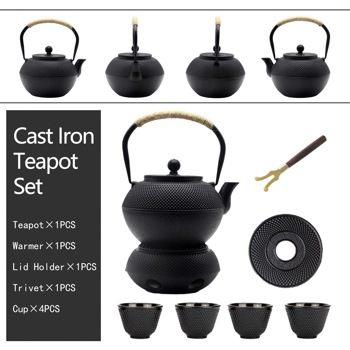 40.6oz Cast Iron Teapot Set with Warmer