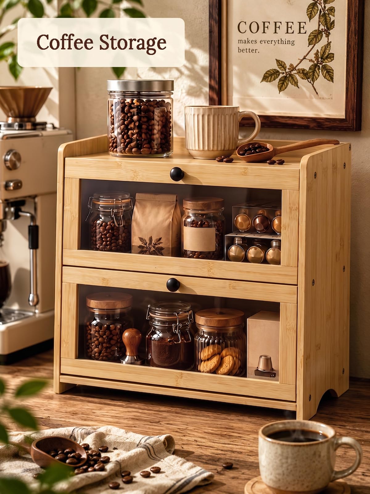 Bamboo Bread Box for Kitchen Countertop