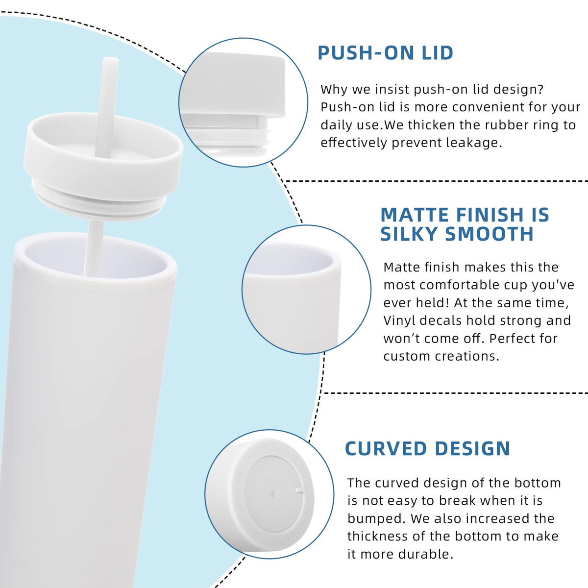 20oz Plastic Skinny Tumblers Bulk 10 Pack (10 Count)