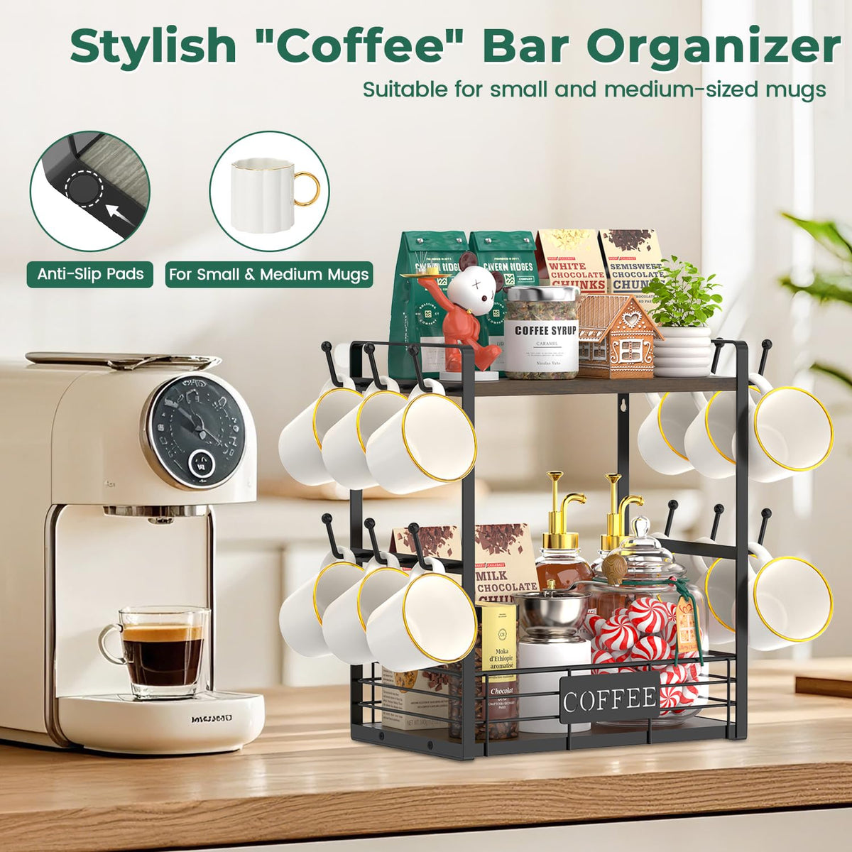 Coffee Mug Cup Holder Tree Bar Station Organizer
