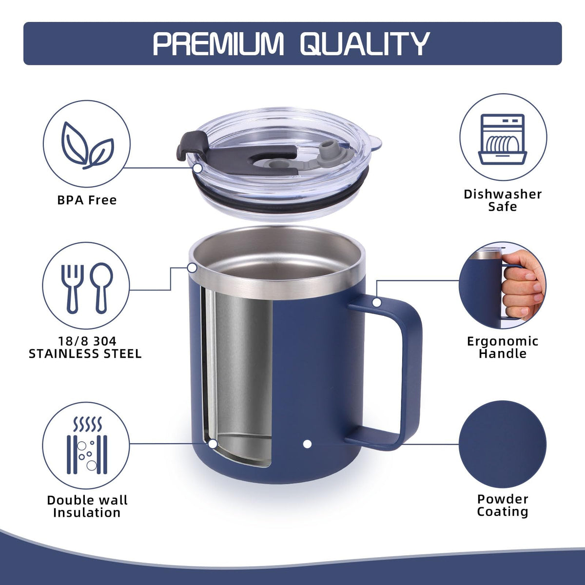 12oz Insulated Leakproof Coffee Mug with Flip & Straw Lid Bulk 4 Pack (4 Count)