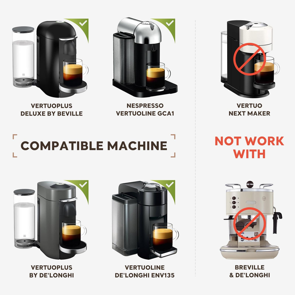 Stainless Steel Reusable Coffee Pods Compatible with Nespresso Vertuoline GCA1 and ENV135 Refillable Refillable Coffee Capsule Filter with Tamper Espresso Size 80ml