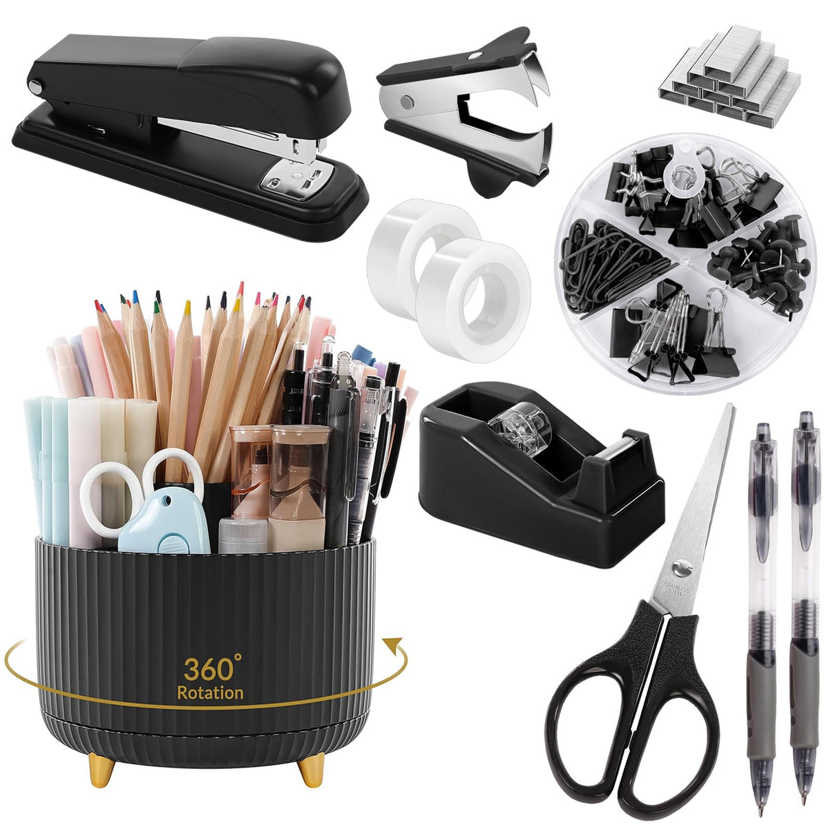 Black Office Supplies with Pencil Holder