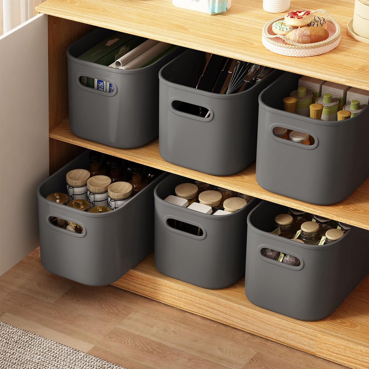 6 Pack Grey Storage Bins with Lids Stackable Storage Container for Organizing (6 Count)