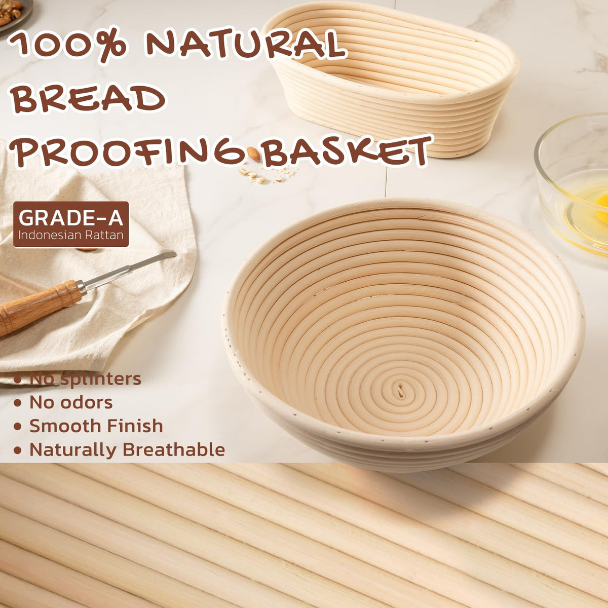 Sourdough Starter Kit with Round & Oval Banneton Bread Proofing Basket