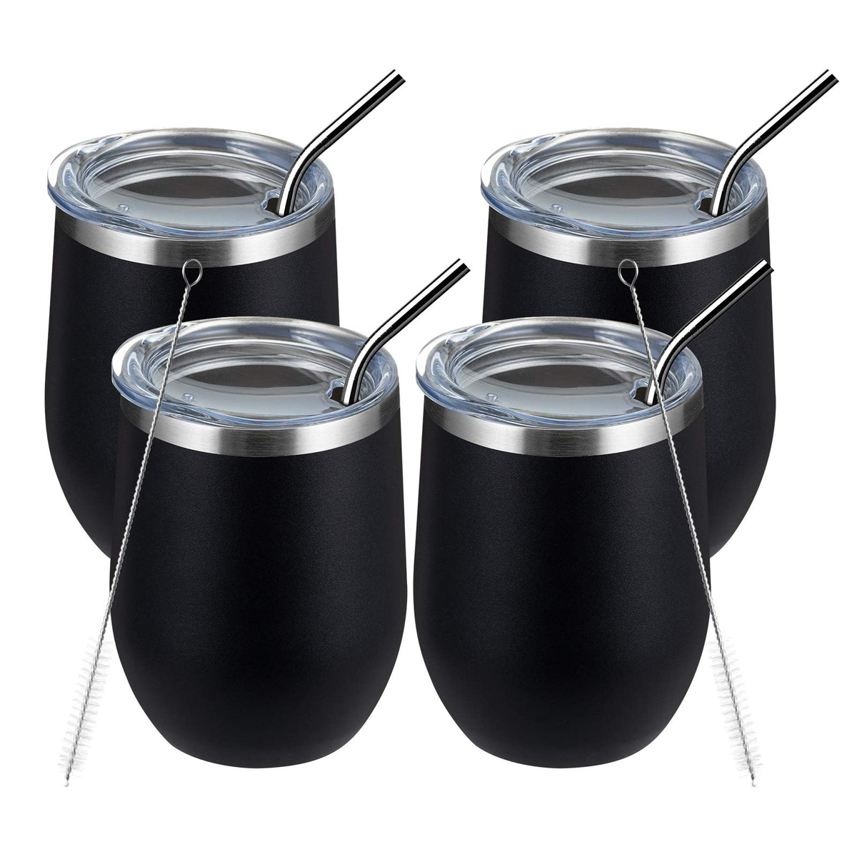 12oz 4 Pack Wine Tumbler Glasses with Lid (4 Count)