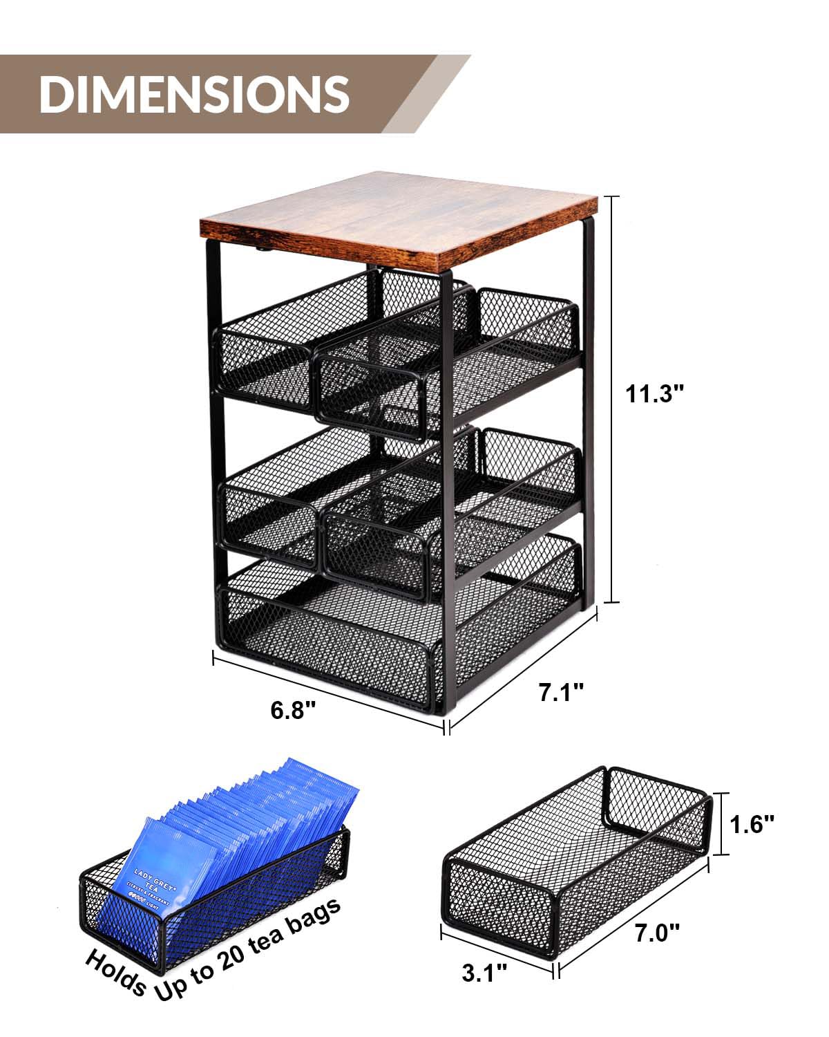Tea Bag Organizer with 5 Drawers