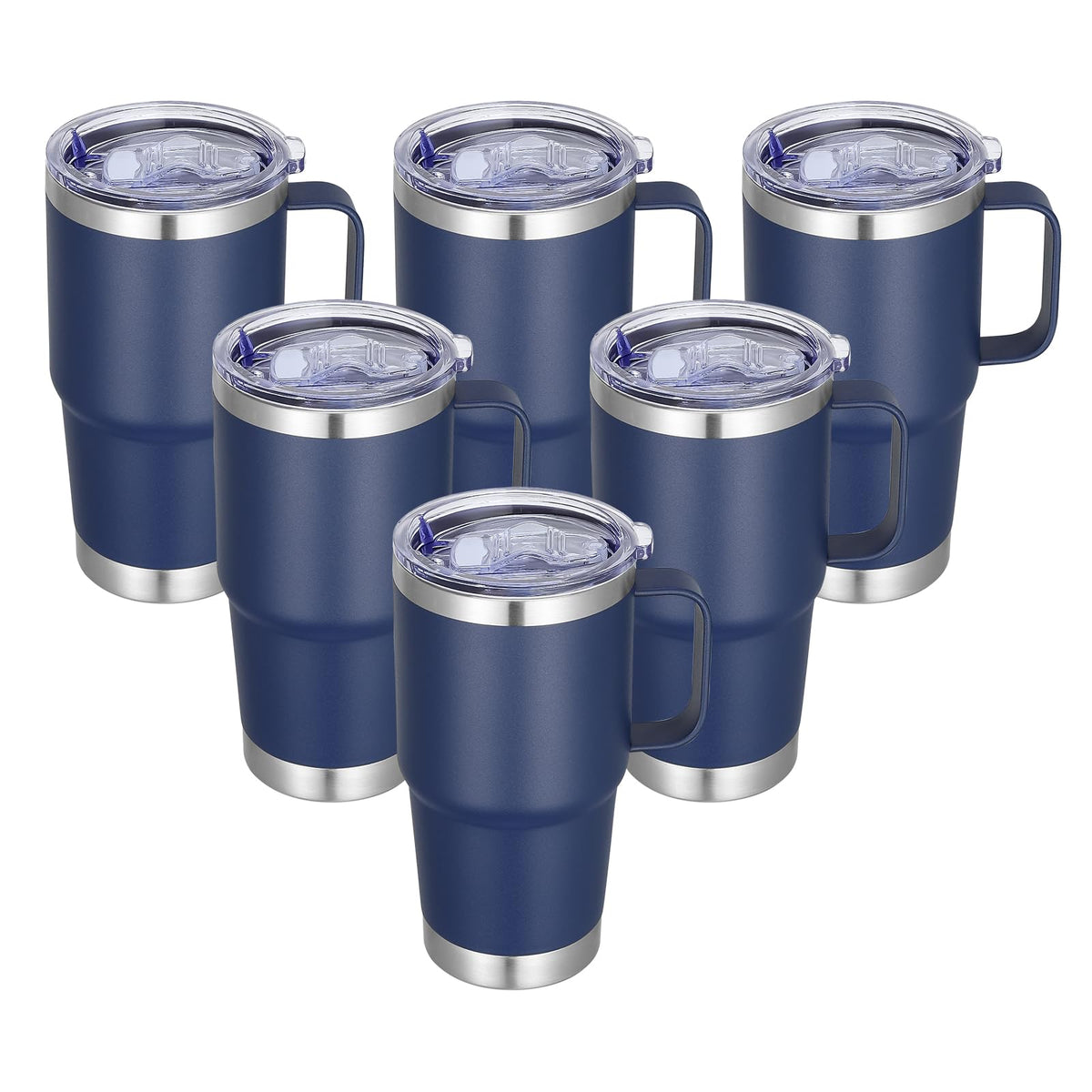 20 oz Stainless Steel Tumbler with Handle Bulk Metal Insulated Tumblers Travel Coffee Mug with Handle Double Wall Tumbler Cup with Lid and Straw (6 Count)