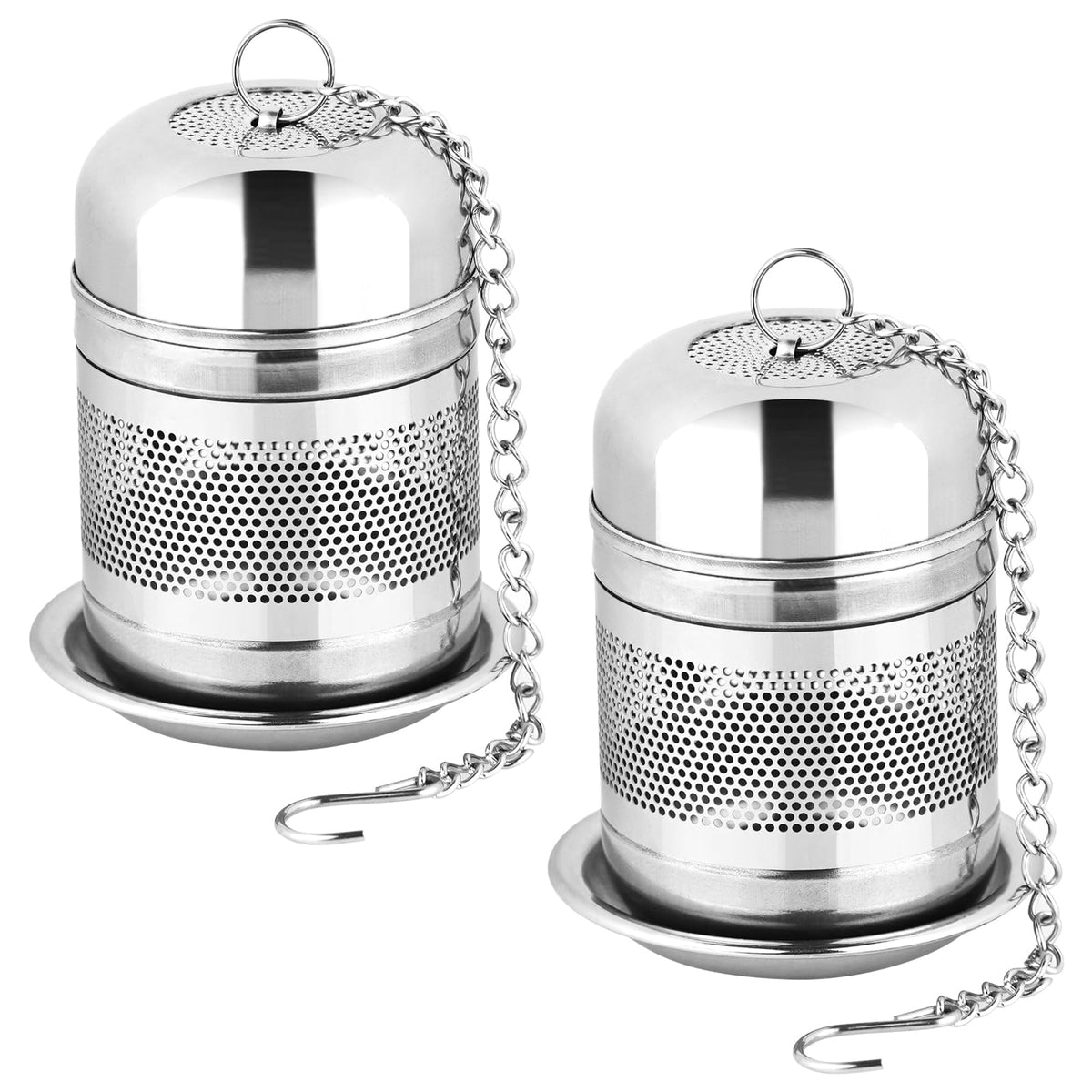 2PCS Fine Mesh Stainless Steel Tea Infusers with Chain Hook & Lid (2 Count)