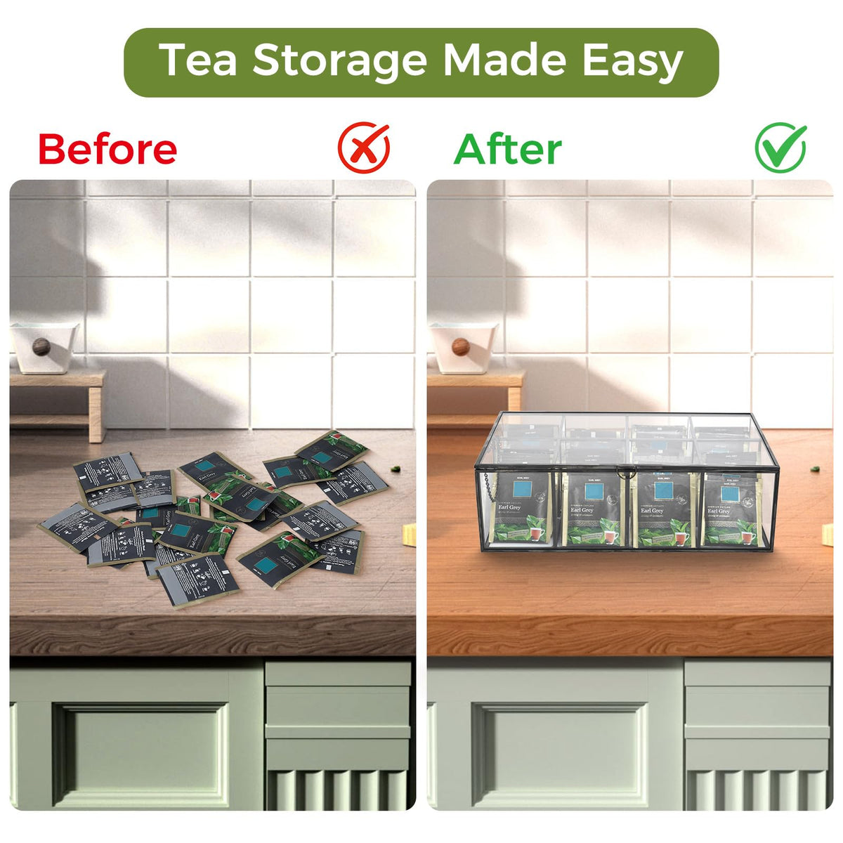 Glass Tea Bag Organizer with Lid