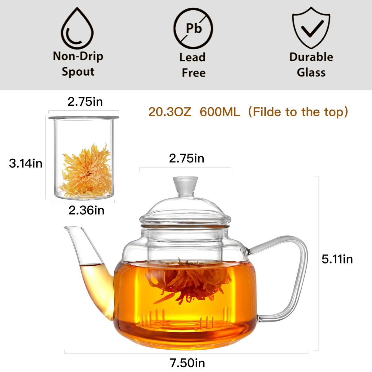 Glass Teapot with Removable Infuser