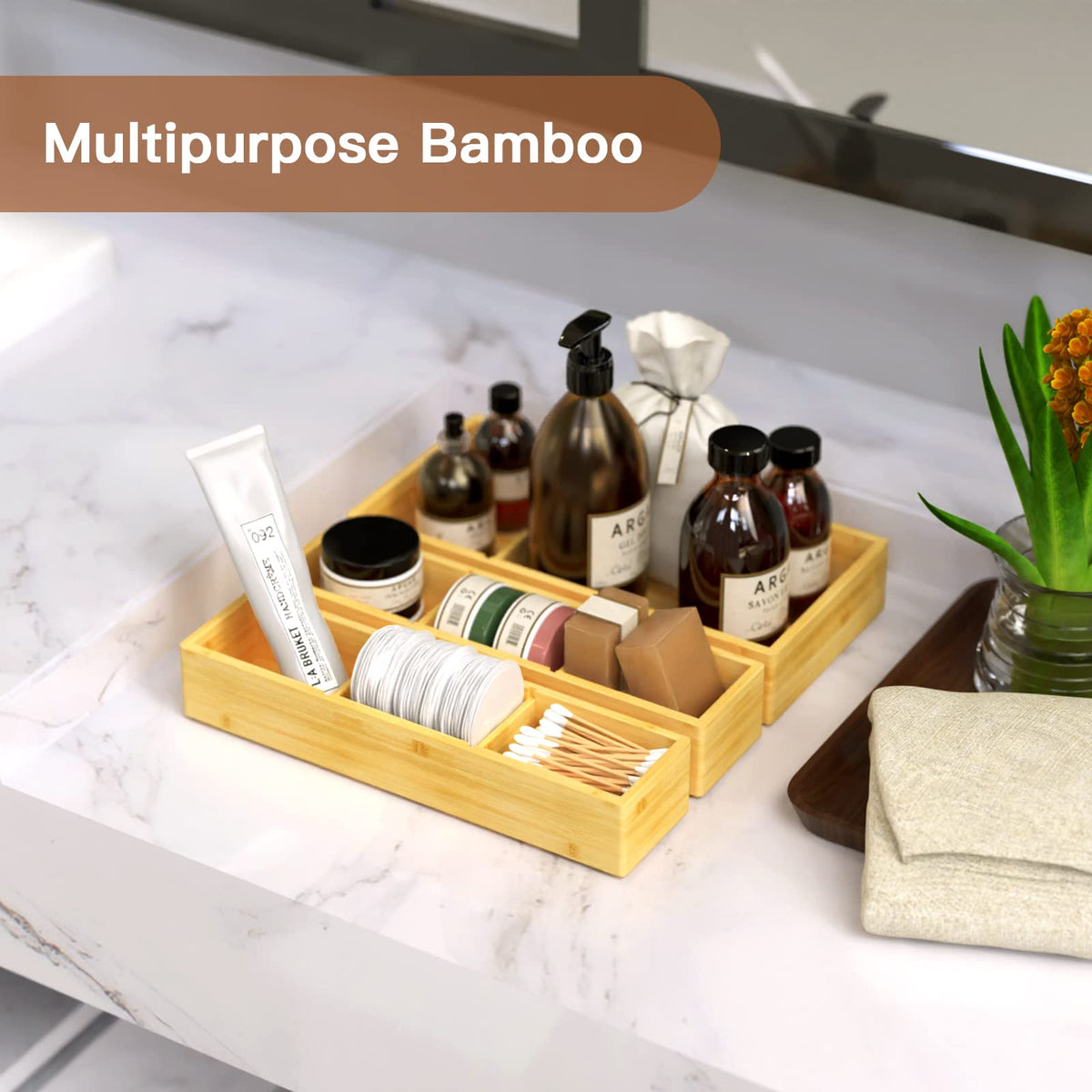 Bamboo Drawer Organizer 12.5'' X 12.5'' X 2''