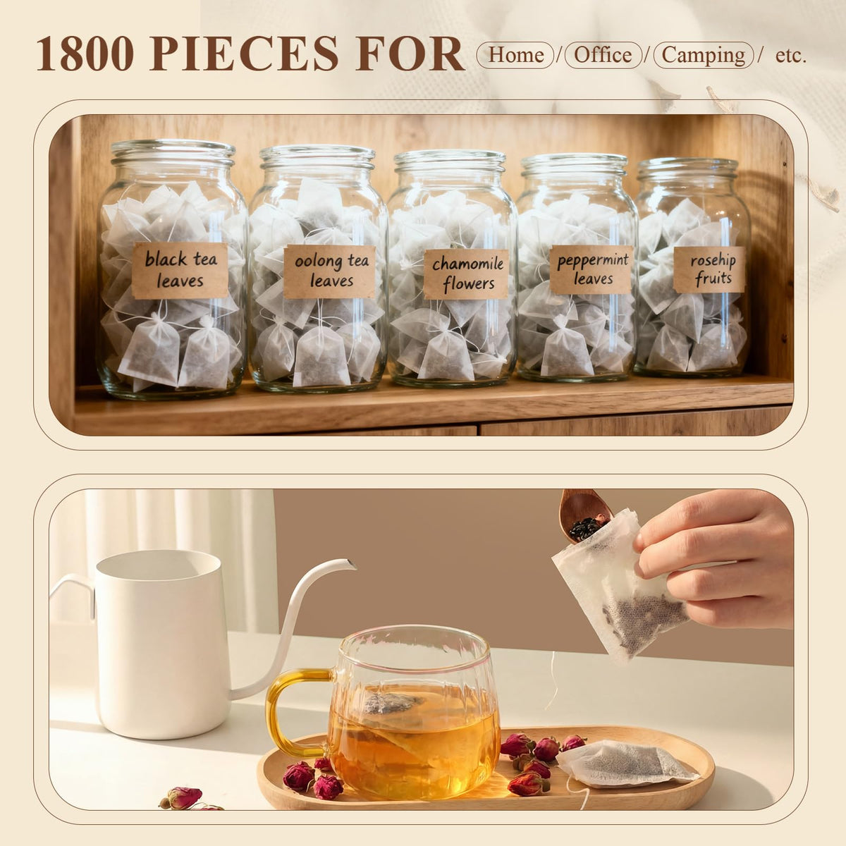 1800 Pcs Tea Bags for Loose Leaf Disposable Tea Filter Bags Bulk Natural Empty Drawstring Infuser Sachets for Coffee Spices Herbs (1800 Count)