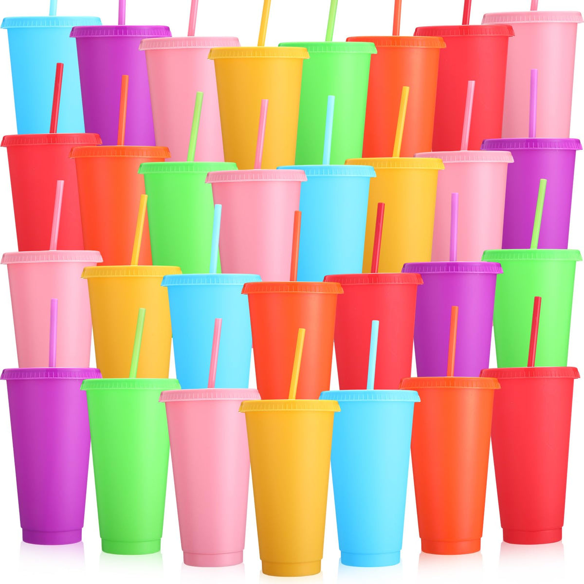 30 Pack Plastic Cups with Lids Straws (30 Count)