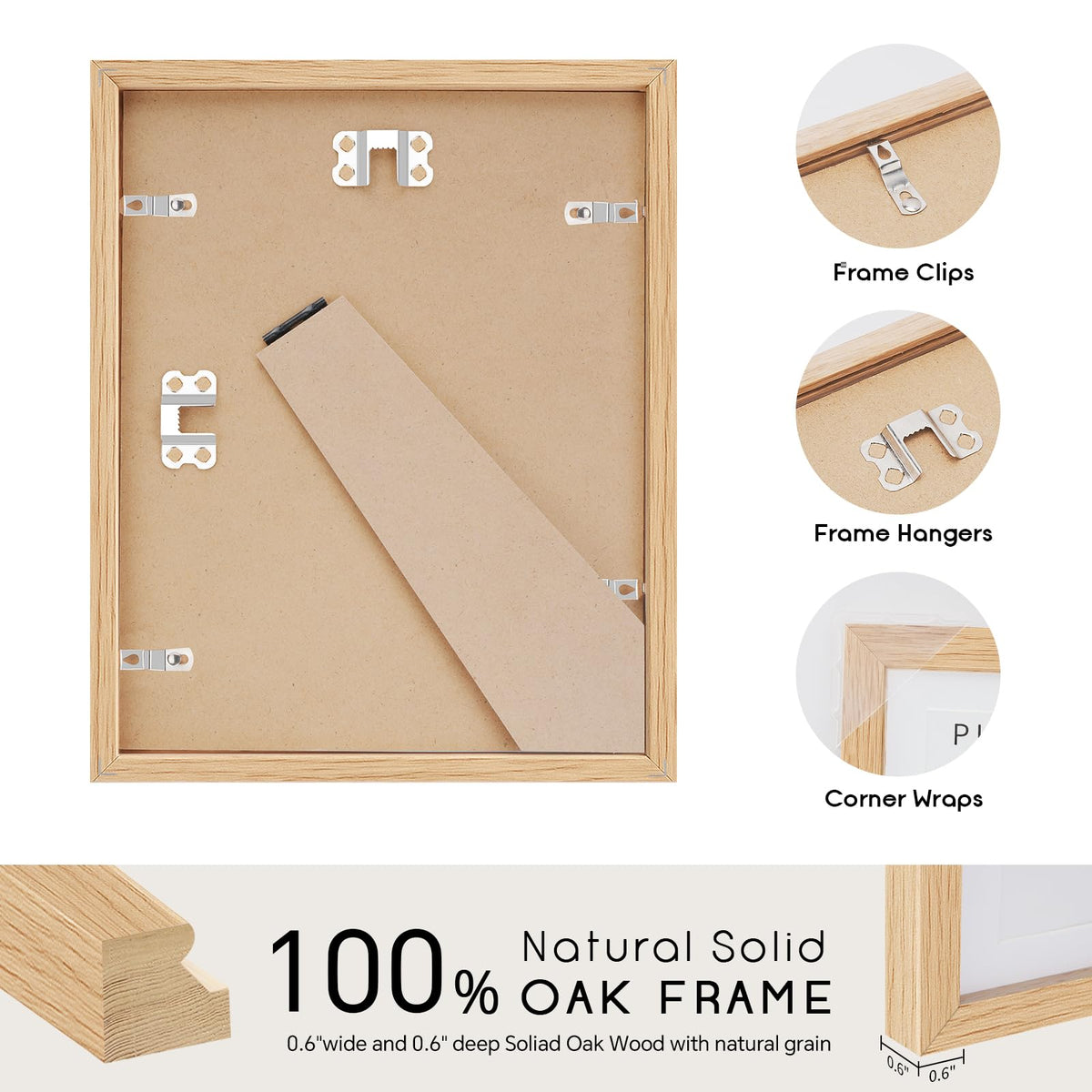 8x12 Solid Oak Wood Picture Frame with 6x8 Mat