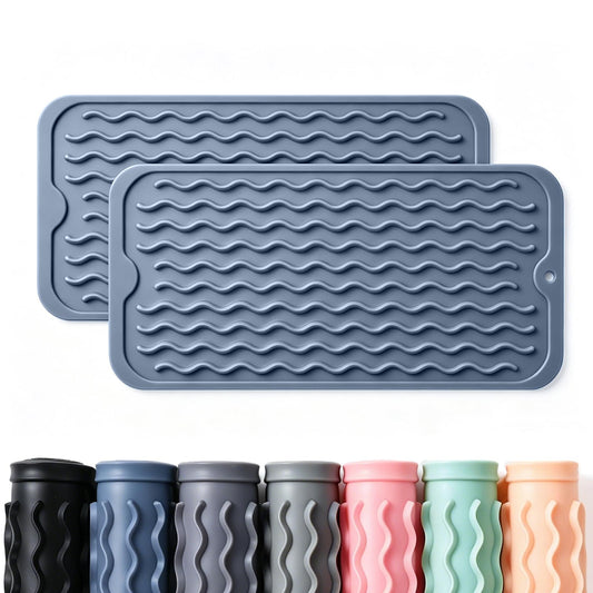 2 Pack Caketime Silicone Dish Drying Mat for Kitchen Counter Heat Resistant Multiple Usage Bathroom Countertop Uner Sink Area Faucet Side Drainer Organizer Must Haves 2026 12inchx6inch Blue