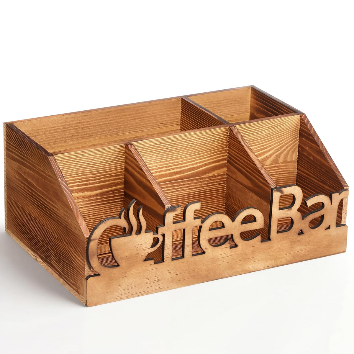 Coffee Station Organizer for Counter Wood Countertop Accessories Organizer Coffee Pods Holder Storage Basket for Pods Condiment Syrup Tea Cups Stirrers for Rustic Bar Decoration