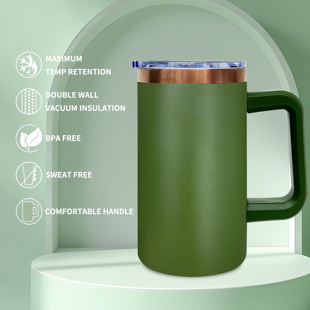 22oz Insulated Coffee Mug Bulk with Handle and Lid Army Green